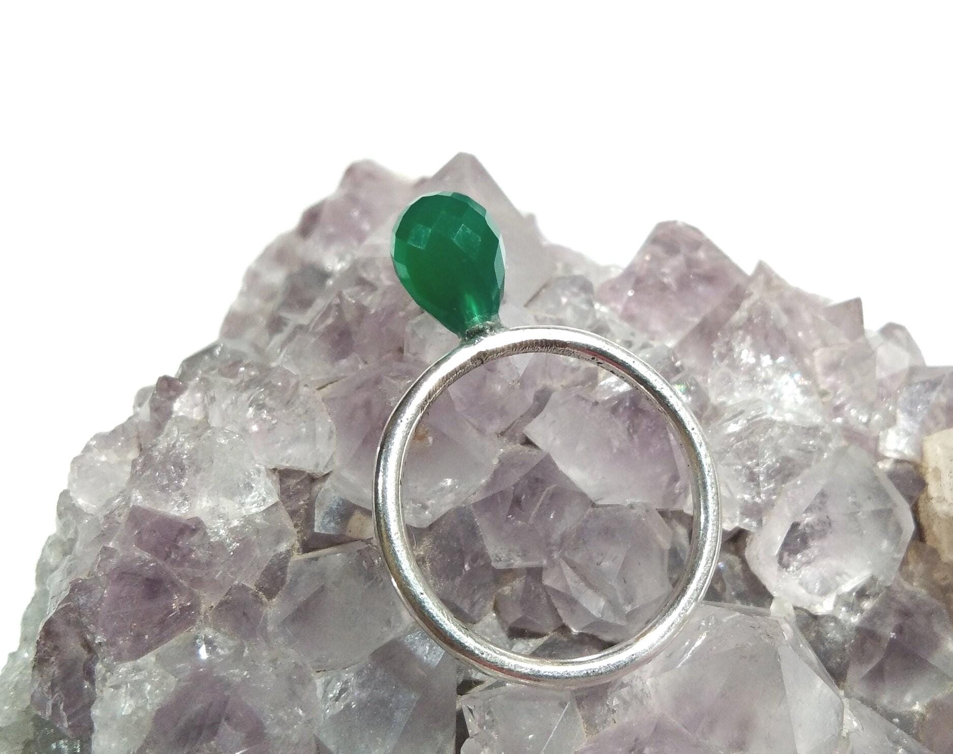 Gemstone Drop Shape Ring, Natural Green Onyx Faceted Ring, 925 Solid Silver Ring Jewelry, Handmade Ring, For Girls & Women.