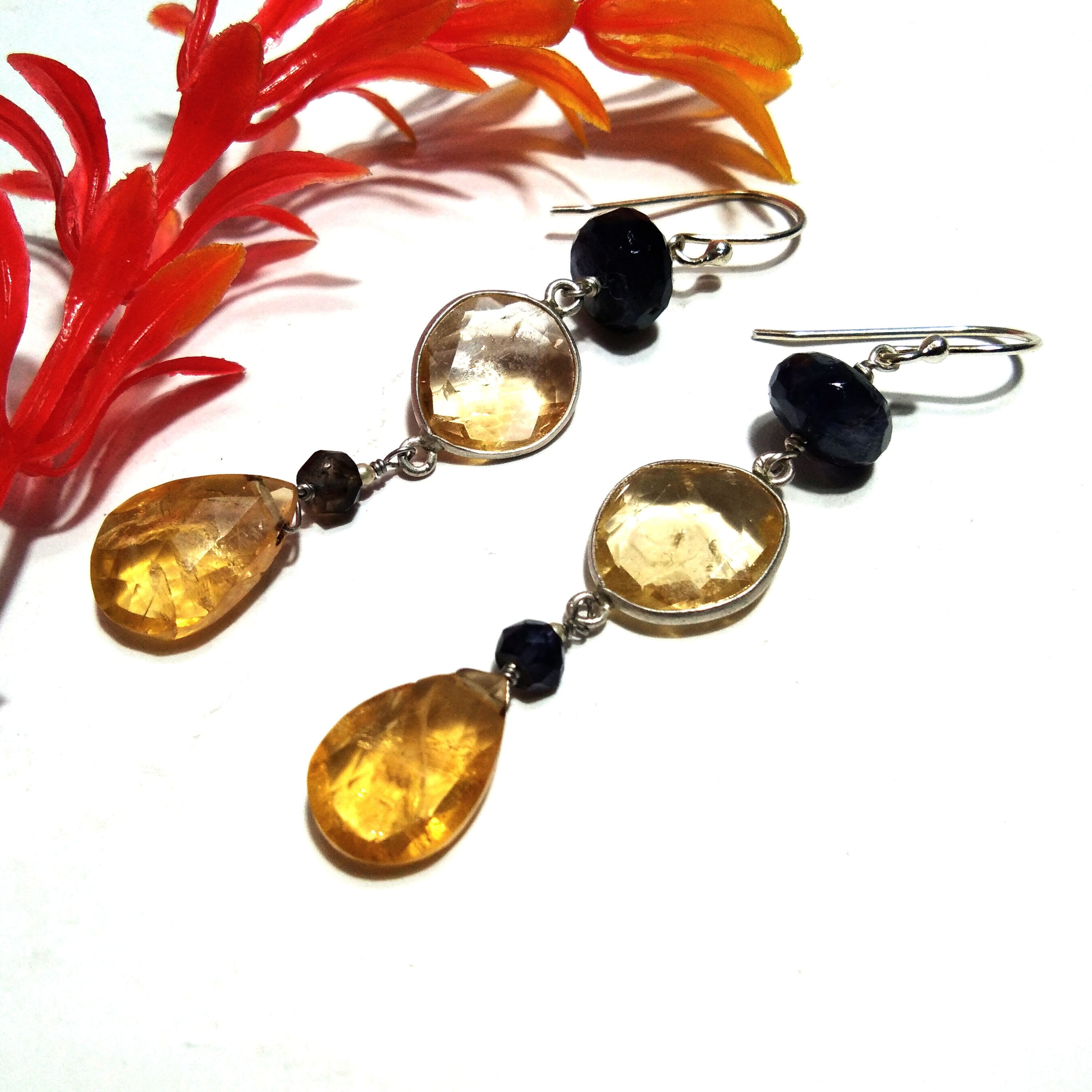 Natural Citrine Earring Stone, 925 Starling Silver Earring, Yellow Citrine Stone Handmade Earring, Jewelry Gift Women Birthstone Earring