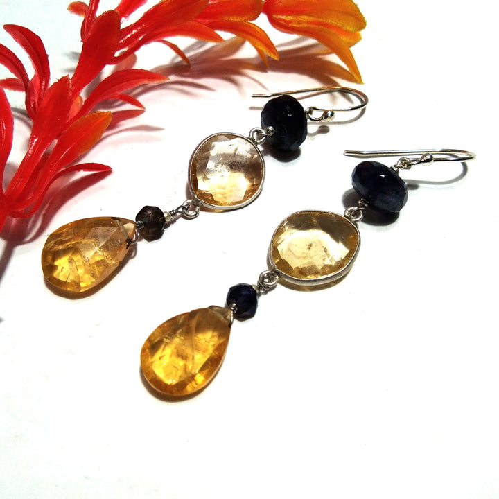 Natural Citrine Earring Stone, 925 Starling Silver Earring, Yellow Citrine Stone Handmade Earring, Jewelry Gift Women Birthstone Earring