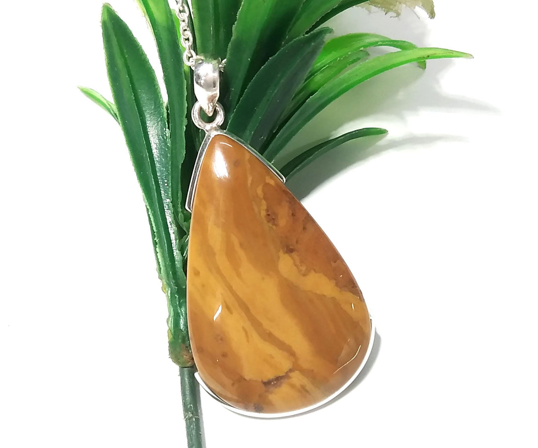 Natural Yellow Jasper Pendant, 925 Sterling Silver Pendant Chain Necklace, Gemstone Jasper Jewelry, Handmade Silver Pendant For Wedding Gift