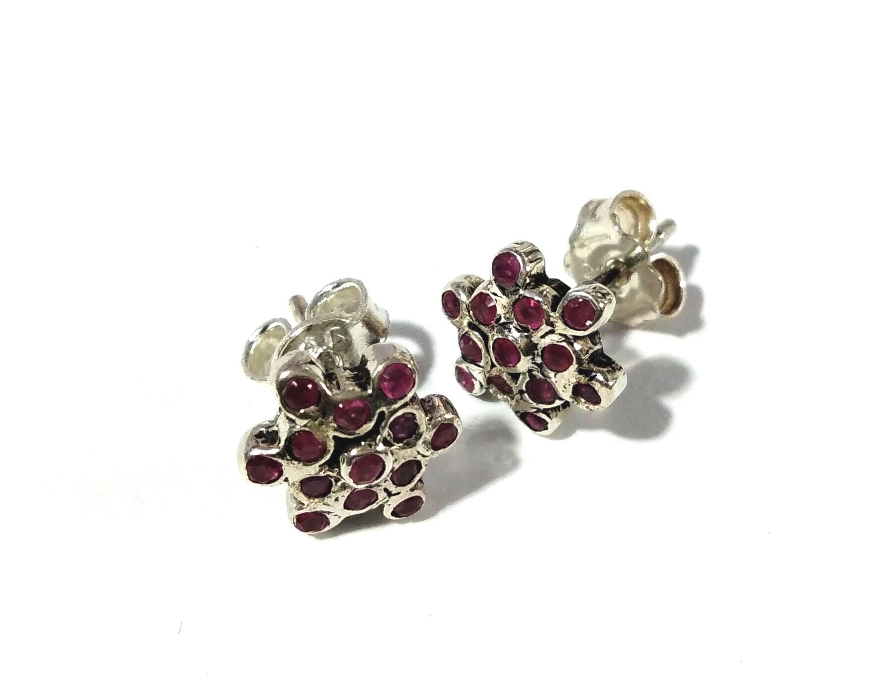 Natural Red Ruby Stone Stud Earring, 925 Solid Starling Silver Earring, Jewelry Nice Color Red Ruby Gemstone Round Shape Gift Studs New Year