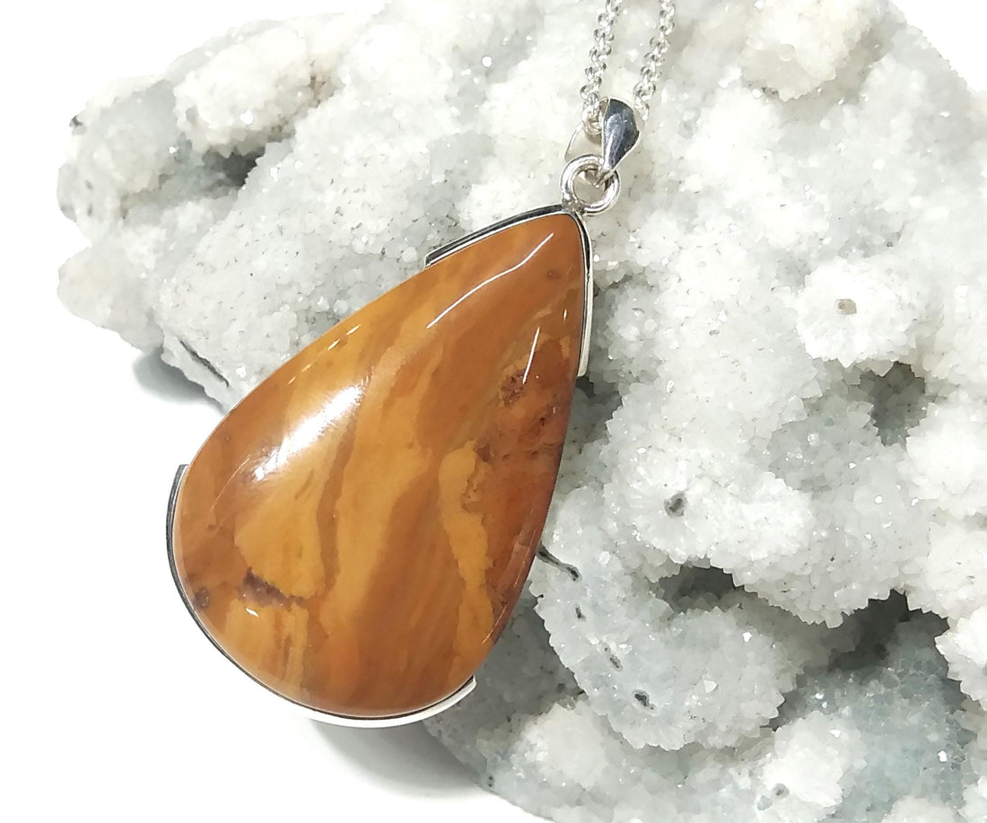 Natural Yellow Jasper Pendant, 925 Sterling Silver Pendant Chain Necklace, Gemstone Jasper Jewelry, Handmade Silver Pendant For Wedding Gift