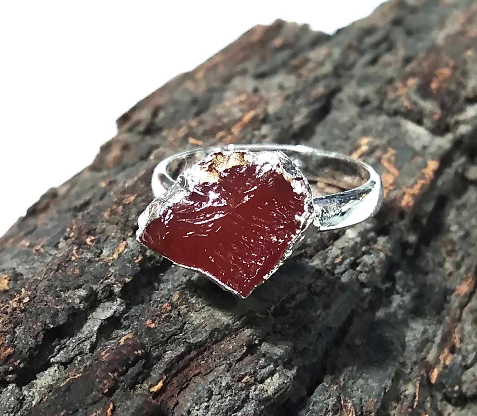 Natural Carnelian Rough Gemstone Ring, Solid 925 Sterling Silver Ring, Carnelian Stone Size 14x11mm Handmade Ring Gift Wedding Ring