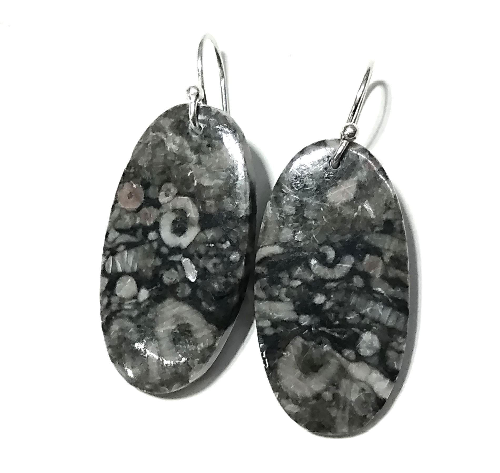 Natural Crinoid Fossil Gemstone Earring, 925 Sterling Silver Earring, Very Beautiful Crinoid Fossil Stone Earring, For Girls & Women Earring