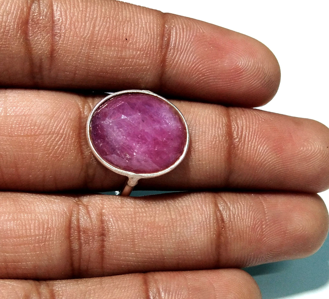 Natural Pink Sapphire Rings, 925 Starling Silver Ring Jewelry, Precious Gemstone Sapphire Ring, Handmade Bezel Ring, Free Shipping.