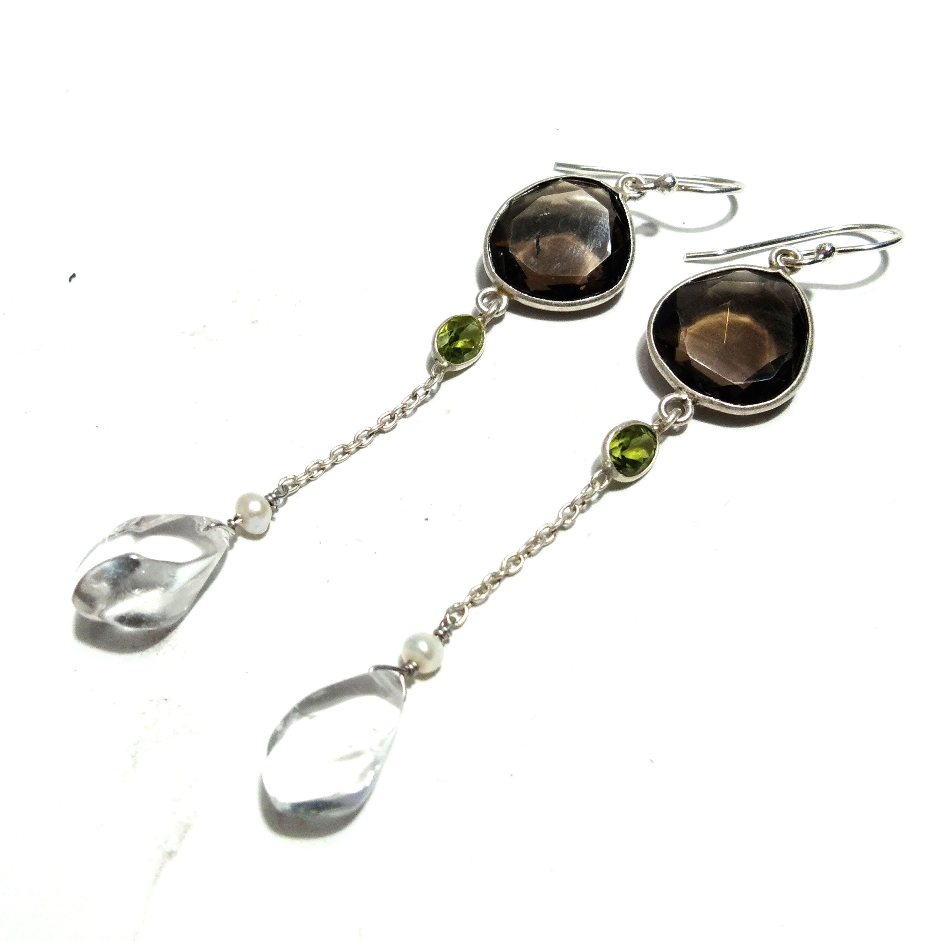 Natural Smoky Quartz/Crystal Quartz Earring, 925 Solid Starling Silver Earring Crystal Quartz Stone, Handmade Gift Women Earring Jewelry