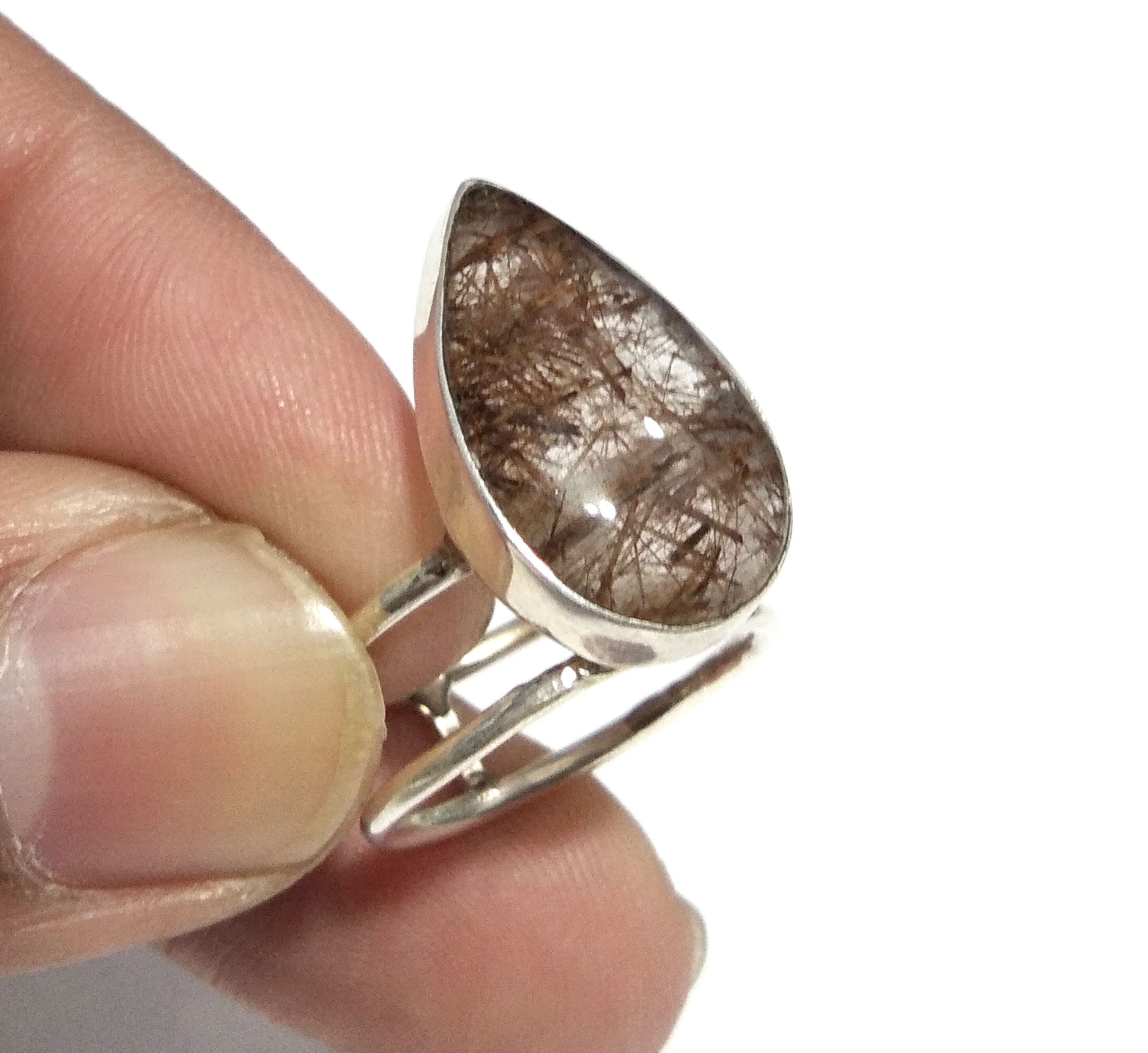 Natural Golden Rutilated Quartz Ring, 925 Solid Sterling Silver Ring, Rutilated Stone Size 13x20 mm Handmade Ring, Gift Birthday Ring