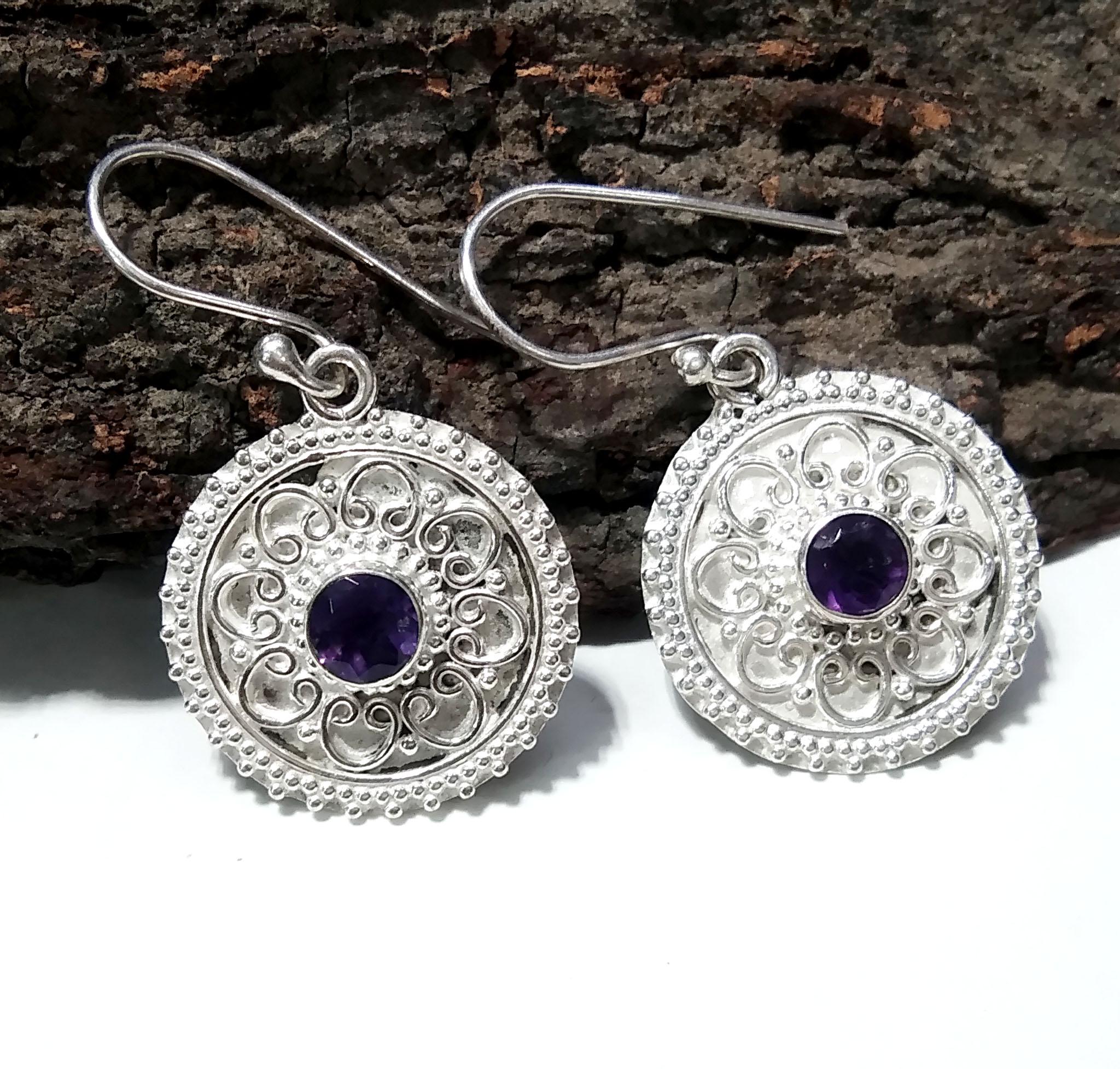 925 Starling Silver Earring, Very Beautiful Nice Earring, Fine Silver Earring, Natural Gemstone Amethyst Earring, For Girls & Women Earring.
