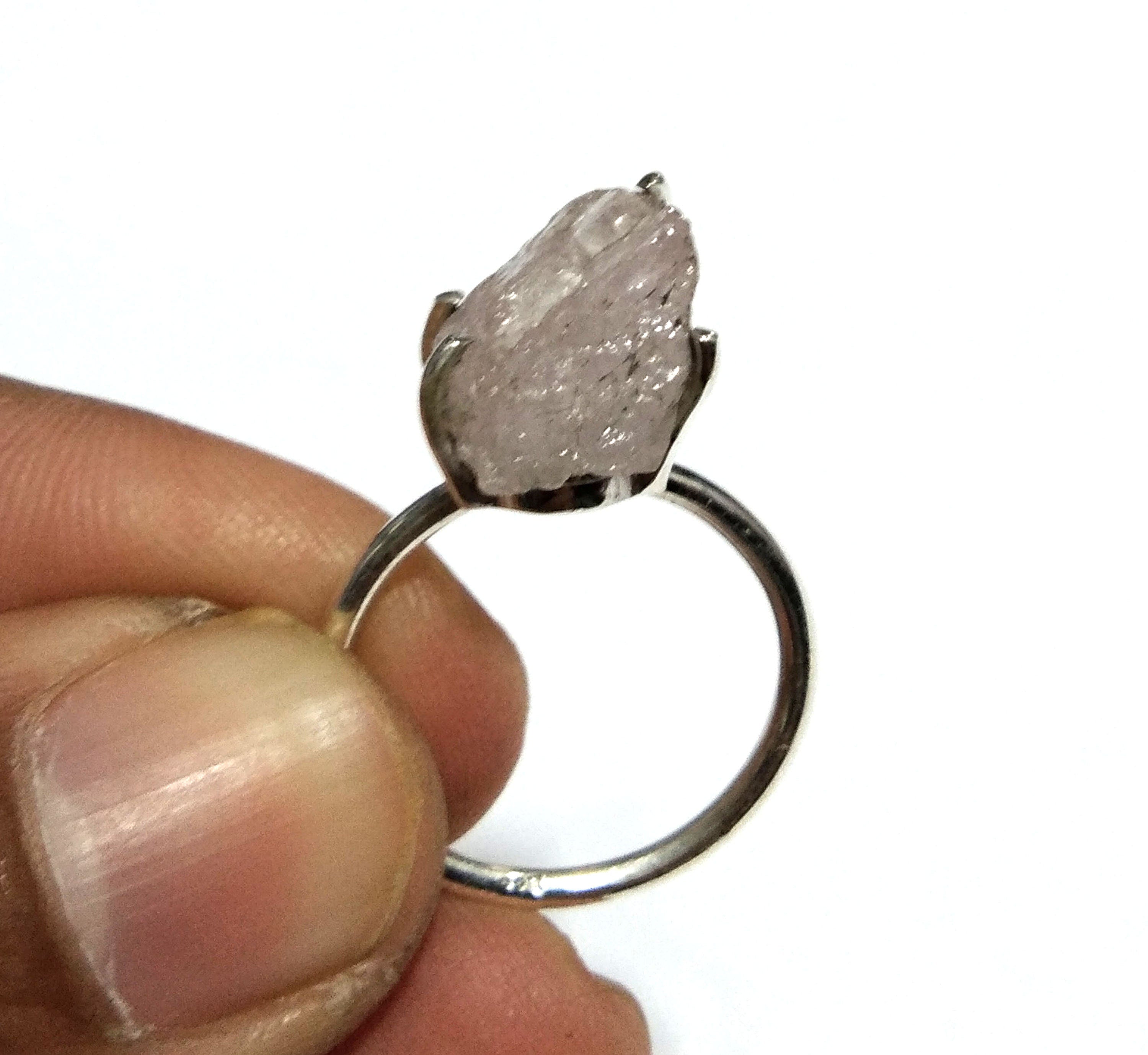 Natural Rough Morganite Gemstone Ring, 925 Solid Sterling Silver Ring, Morganite Stone Size 13x9 mm Handmade Ring, For Gift Wedding Ring