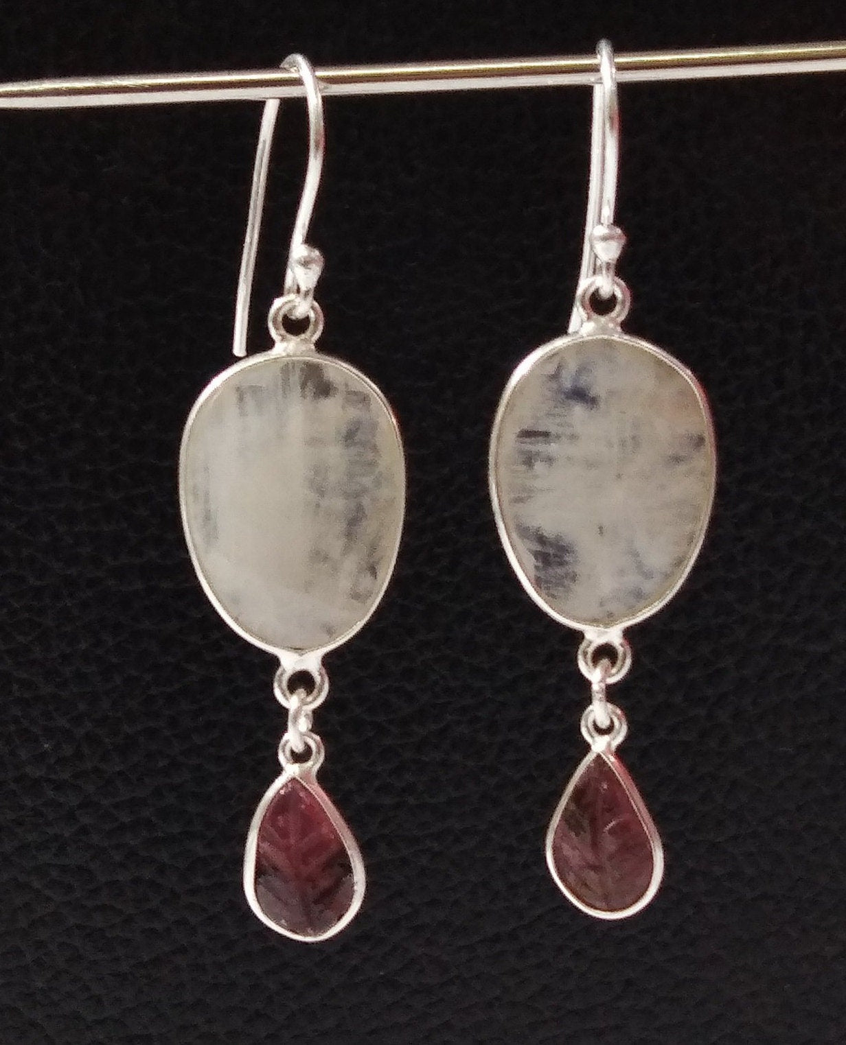 Rainbow Moonstone, Tourmaline Carving Earring, 925 Starling Silver With Natural Gemstone Earring, Bezel Stylish Earring, For Gift Item Etc.