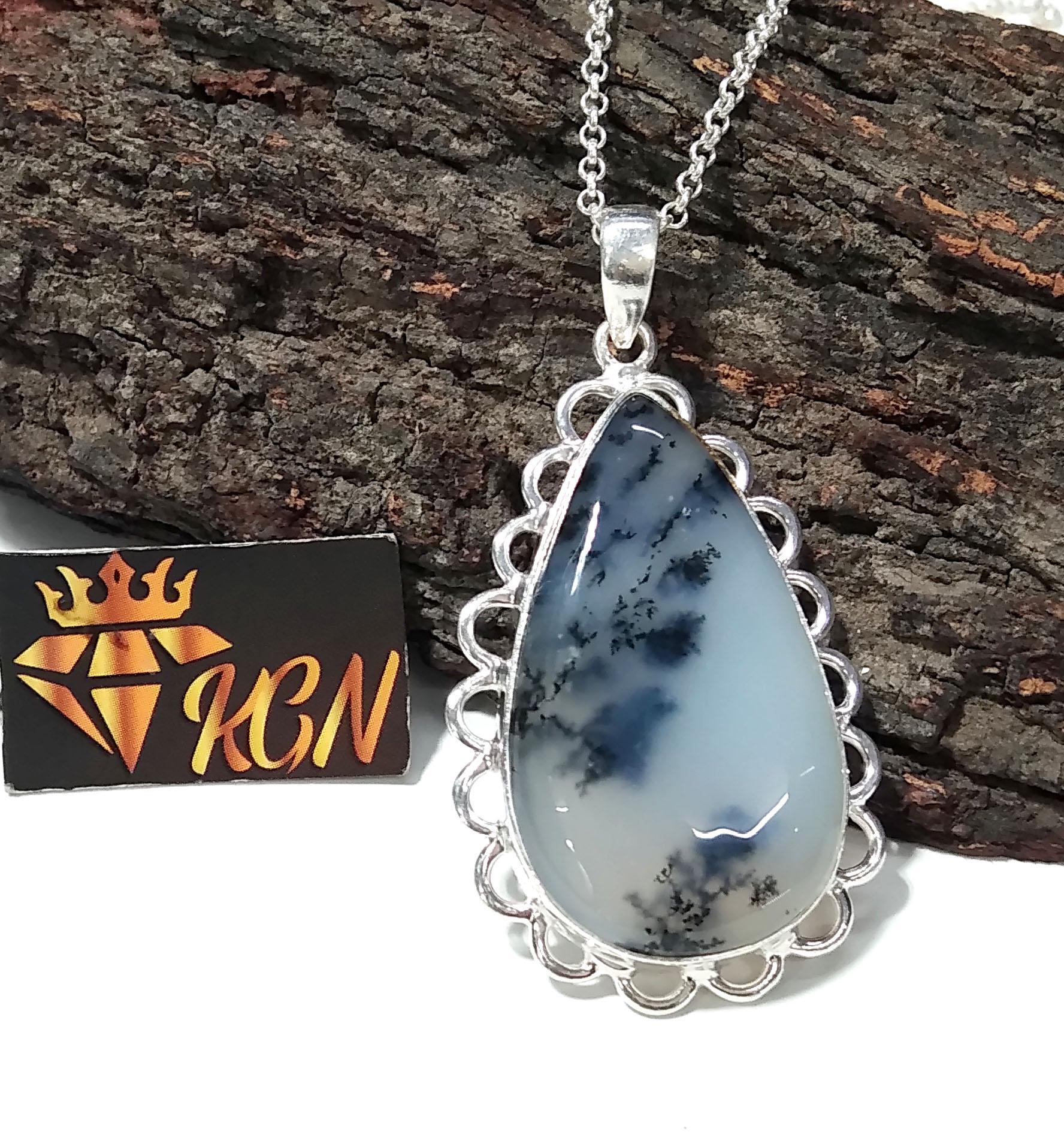 Amazing Design Dendrite Opal Gemstone Pendant, 925 Sterling Silver Pendant, Natural Dendrite Stone Pendant Chain Necklace ,For Girls & Women