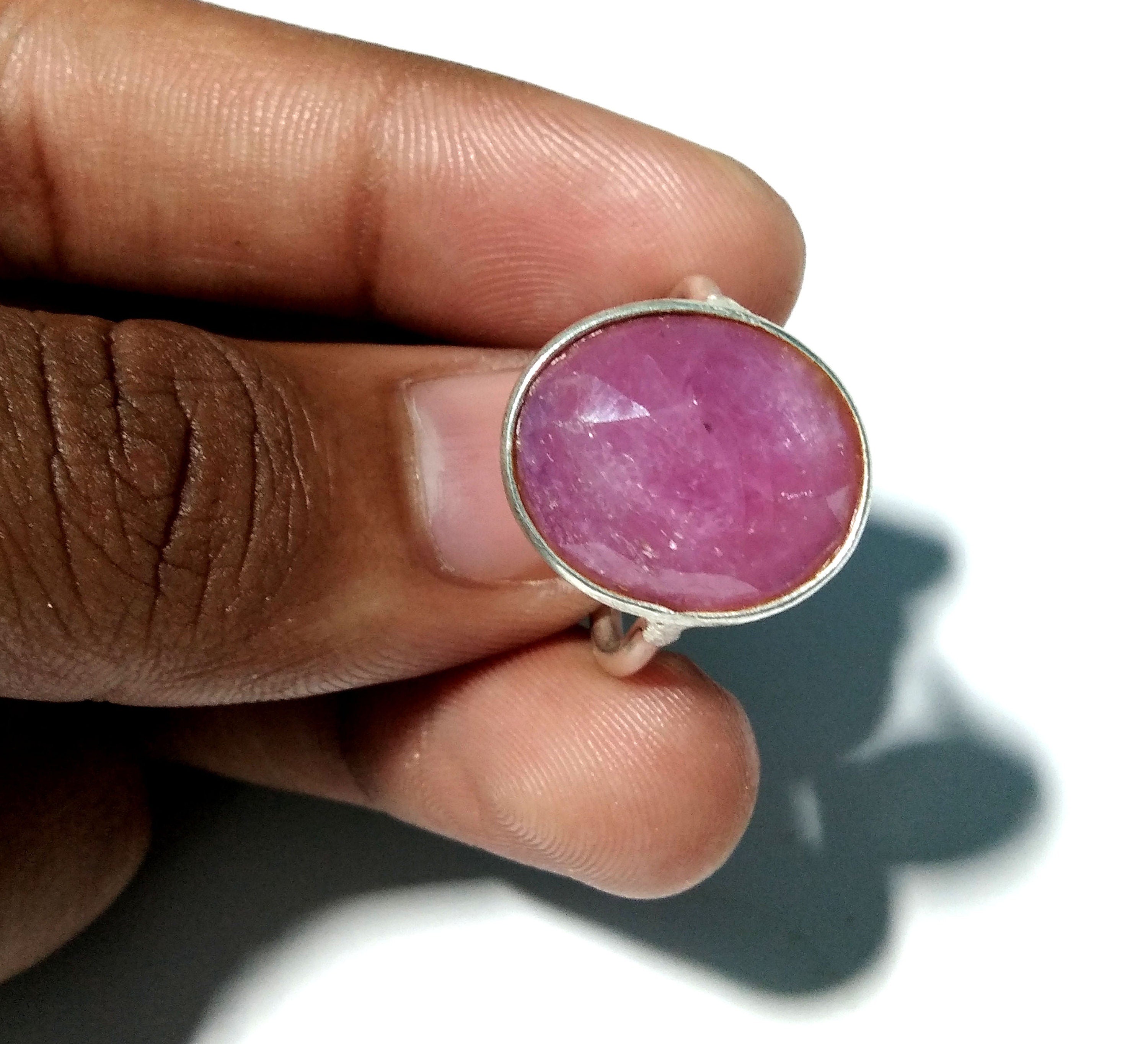 Natural Pink Sapphire Rings, 925 Starling Silver Ring Jewelry, Precious Gemstone Sapphire Ring, Handmade Bezel Ring, Free Shipping.