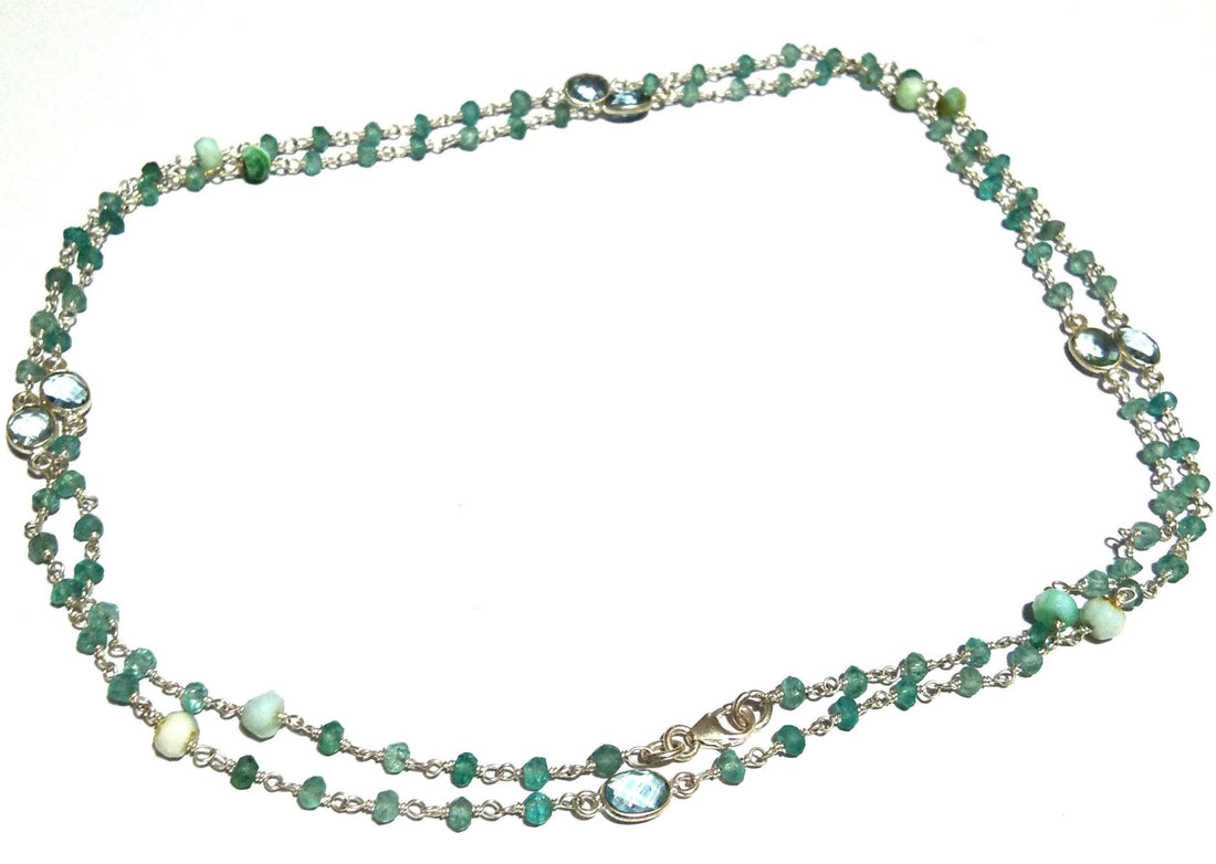 Natural Green Apatite Rondelle Beads Chain Necklace, 925 Starling Silver Chain 44''Inches Adjuster Beaded Chain Necklace Jewelry Making Gift