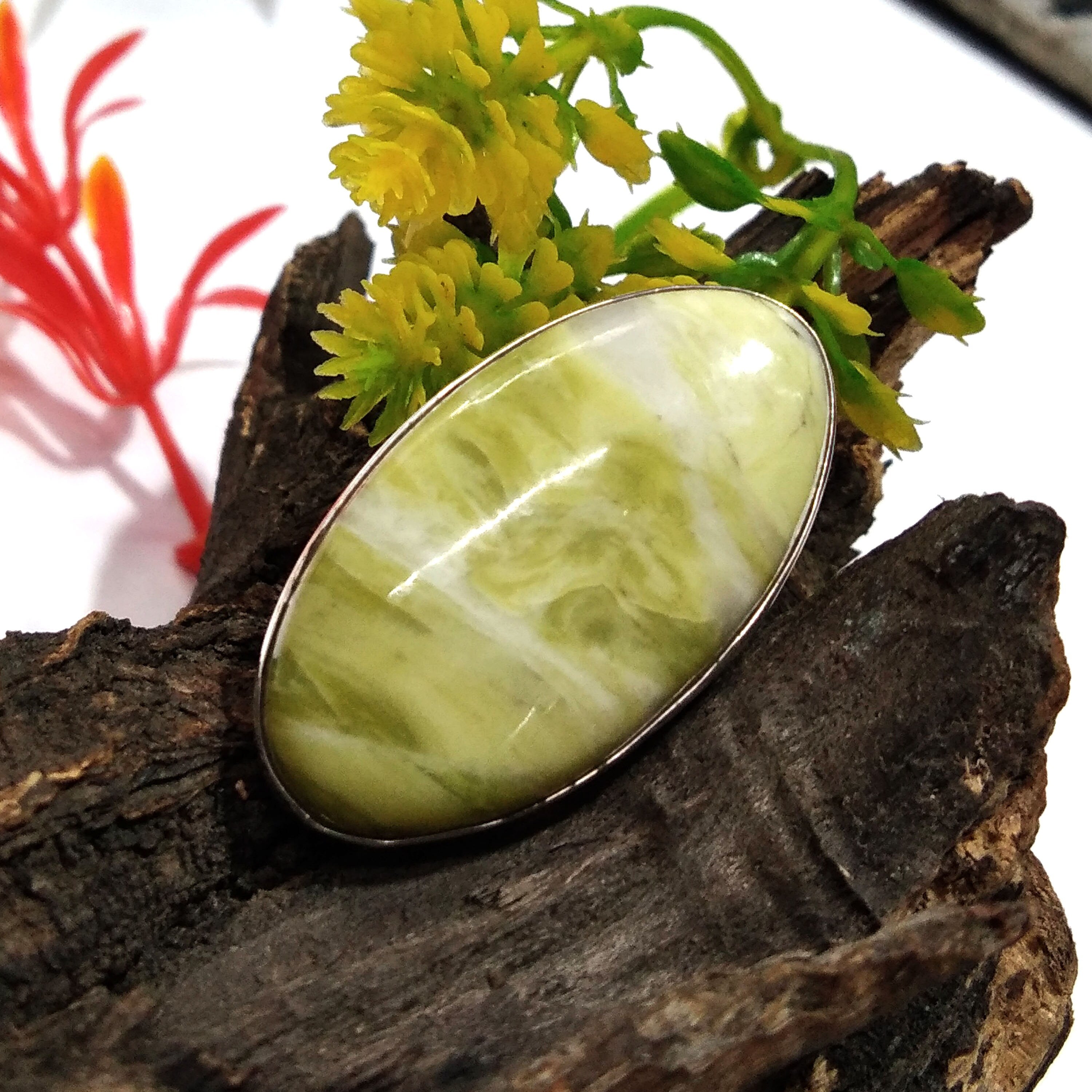 Natural Green Opal Gemstone Ring, 925 Starling Silver Ring, Jewelry Stone Size 35x19 mm Statement Ring, Gift Wedding Ring, Birthday Ring