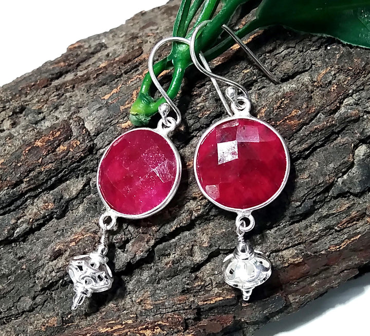 Natural Red Ruby Stone Earring, 925 Solid Starling Silver Earring, Top Color Red Ruby Round Shape Stone Size 14x14mm Gift Easter Earring