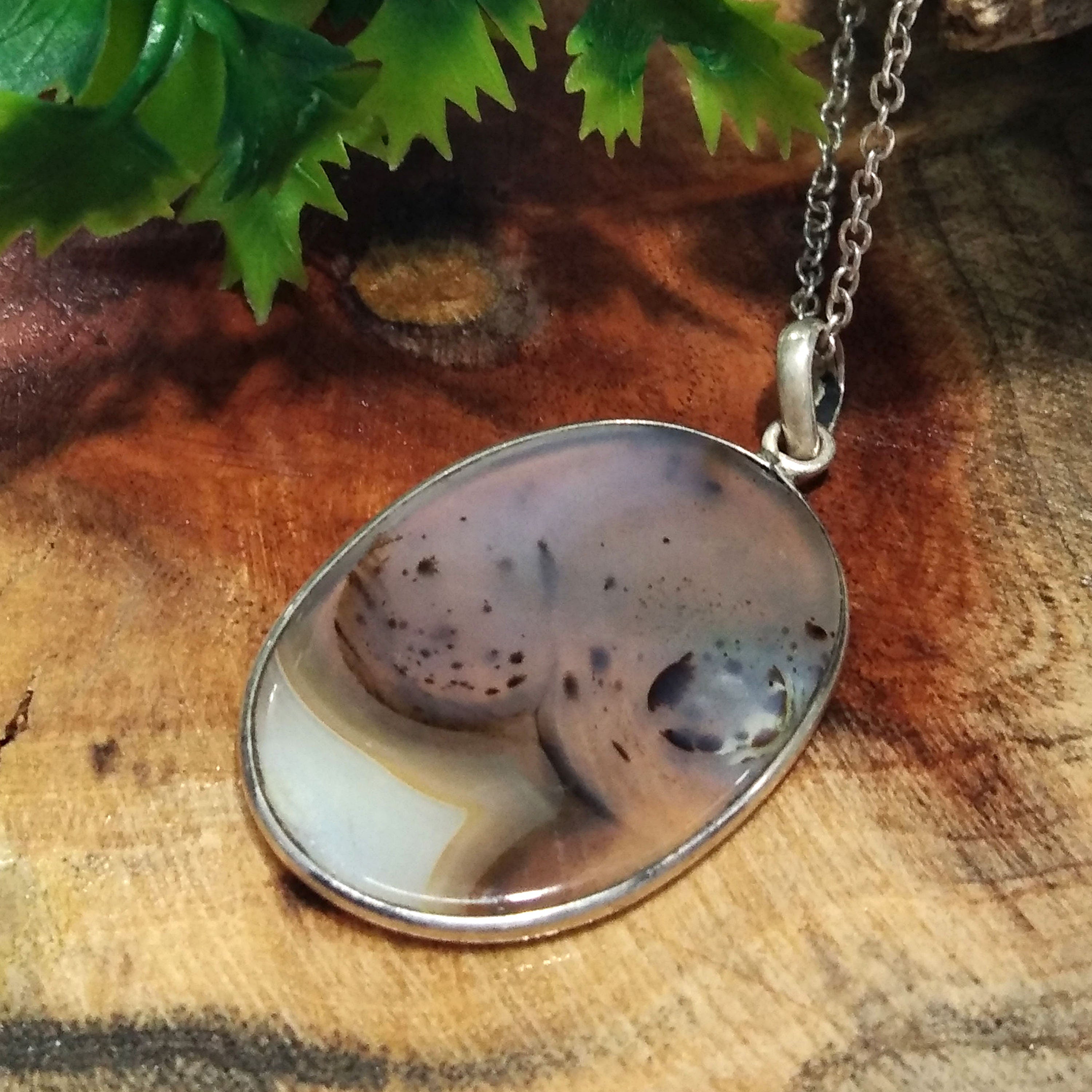 Natural Montana Agate Stone Pendant Necklace Chain, 925 Starling Silver Pendant Necklace, Handmade Jewelry Stone Size 32x23 mm Gift Pendant