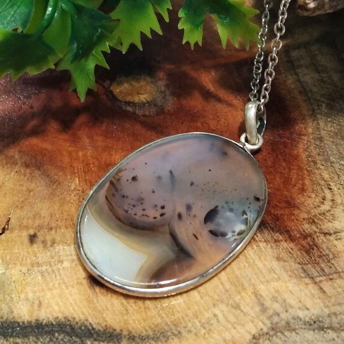 Natural Montana Agate Stone Pendant Necklace Chain, 925 Starling Silver Pendant Necklace, Handmade Jewelry Stone Size 32x23 mm Gift Pendant