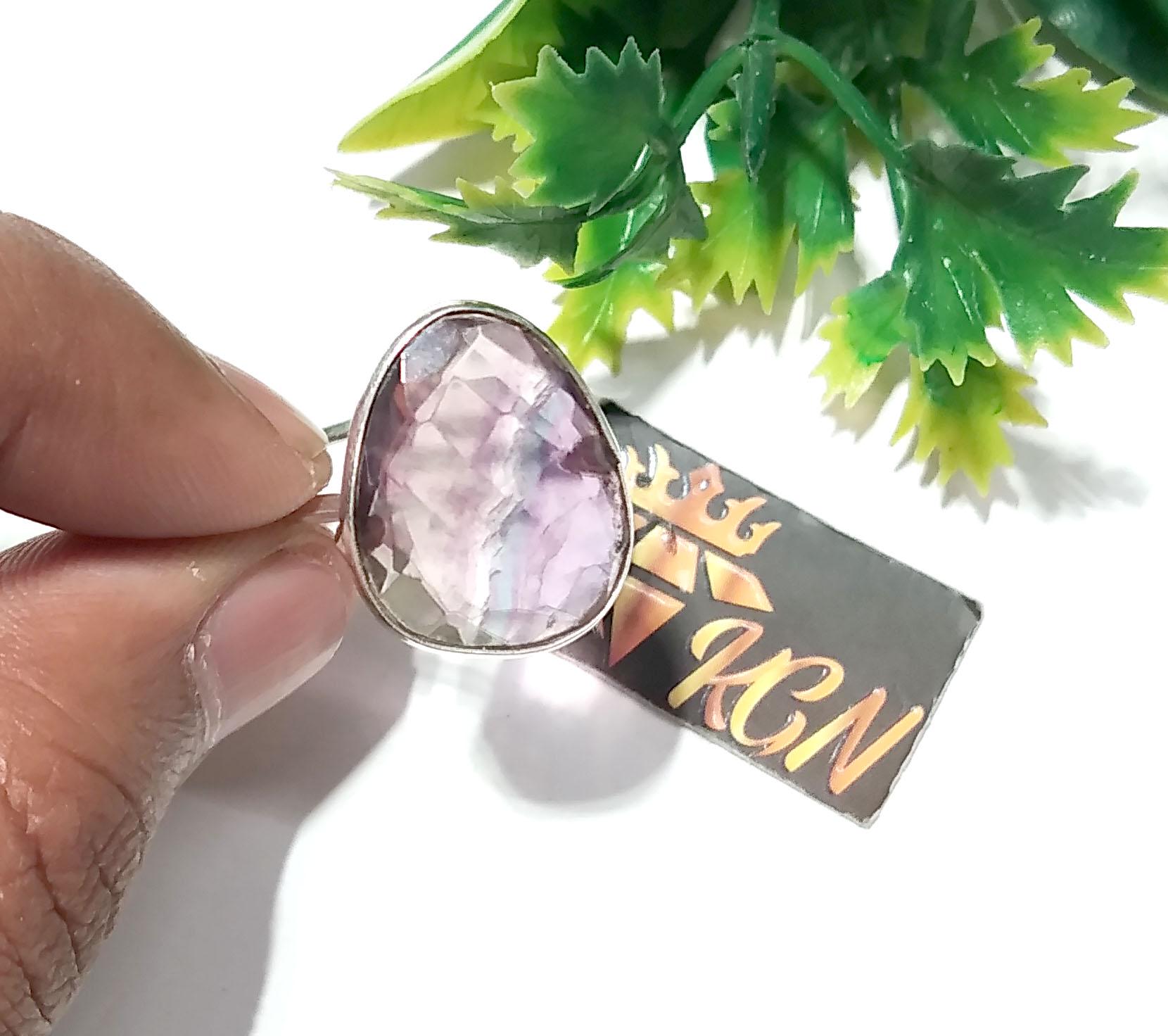 Natural Green And Purple Fluorite Ring, 925 Solid Sterling Silver Ring, Stone Size 17x14mm Handmade Silver Ring, Crystal Ring For Women Gift