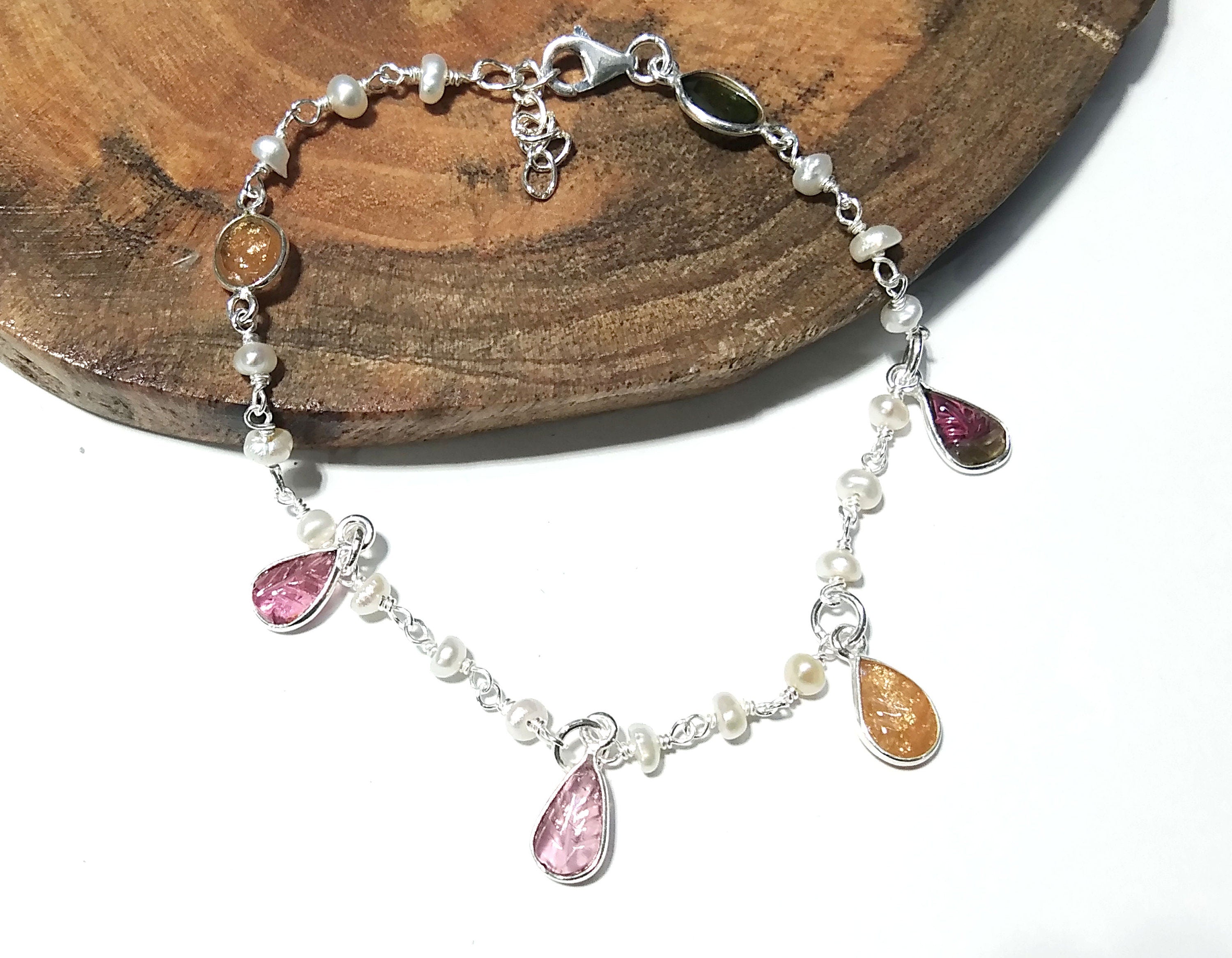 Multi Tourmaline Gemstone Bracelet, 925 Sterling Silver Bracelet, Healing Crystal Gemstone Bracelet, Tourmaline Gift Valentine day Bracelet