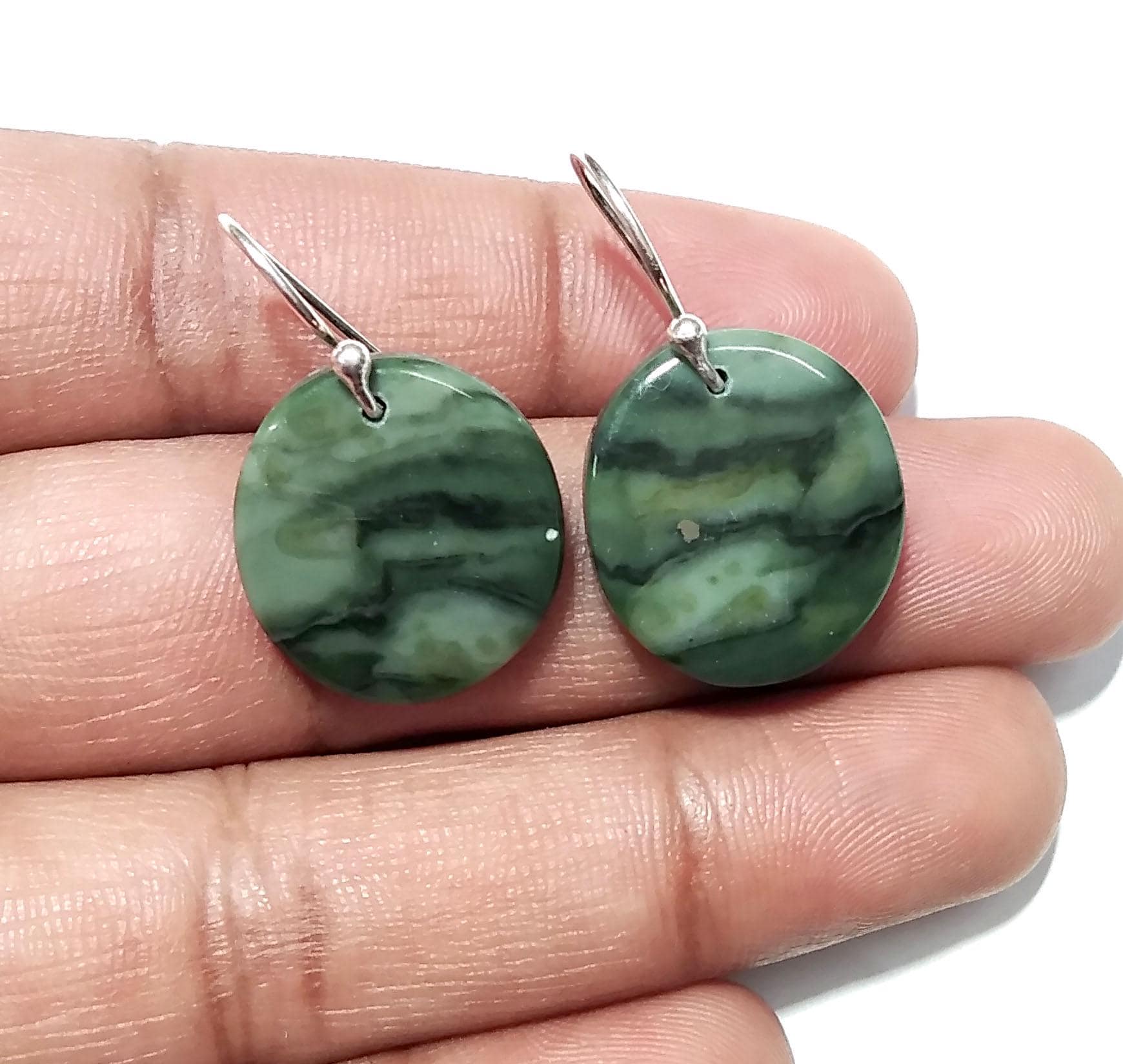 Green Zebra Jasper Gemstone Earring, Solid 925 Starling Silver Earring, Natural Zebra Jasper Stone Size 19x17mm Gift For Girls & Women