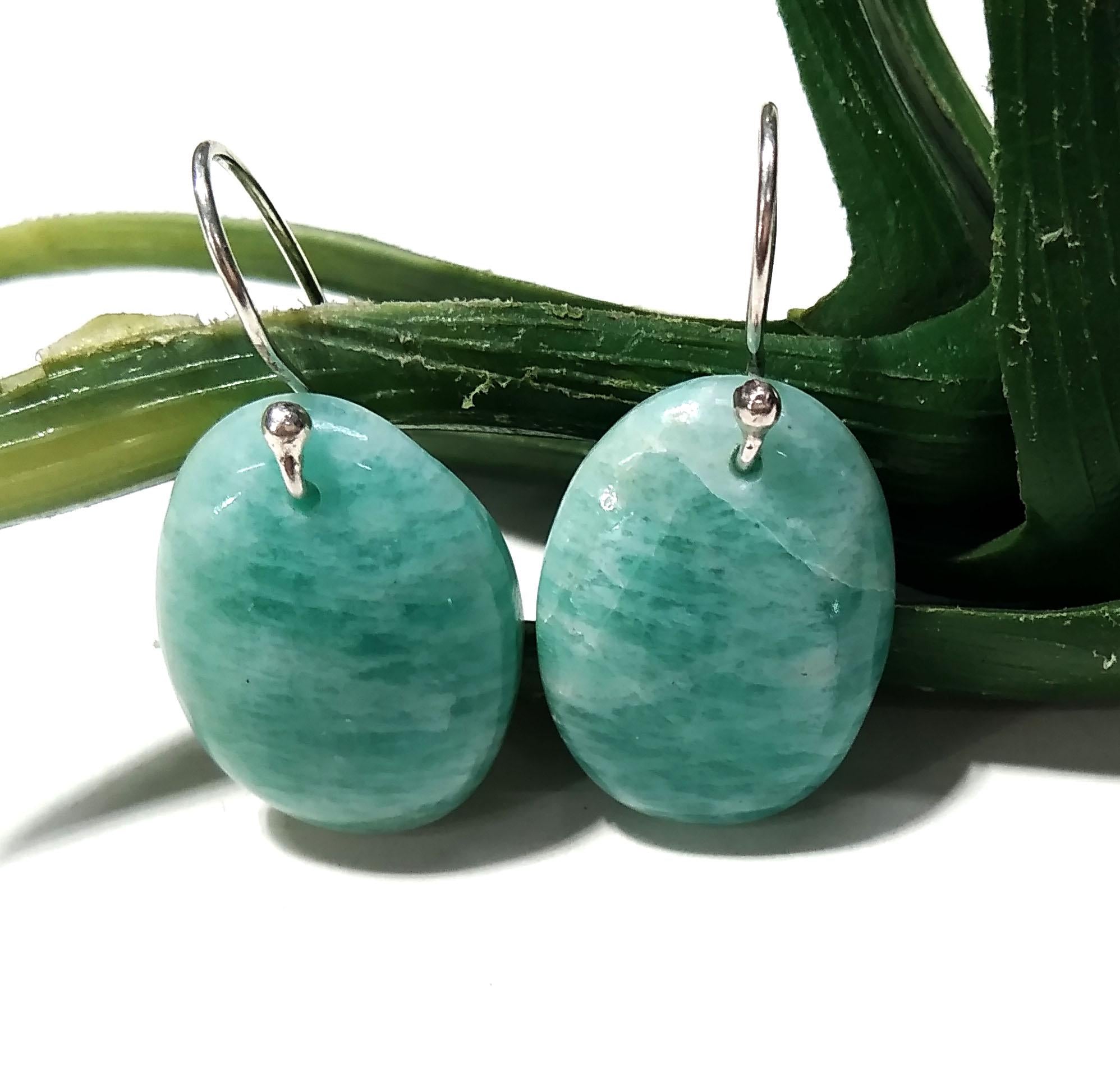 Natural Amazonite Earring, Oval Shape Amazonite Earring, Solid 925 Sterling Silver Earring, Women Earring Jewelry, Handmade Gemstone Earring
