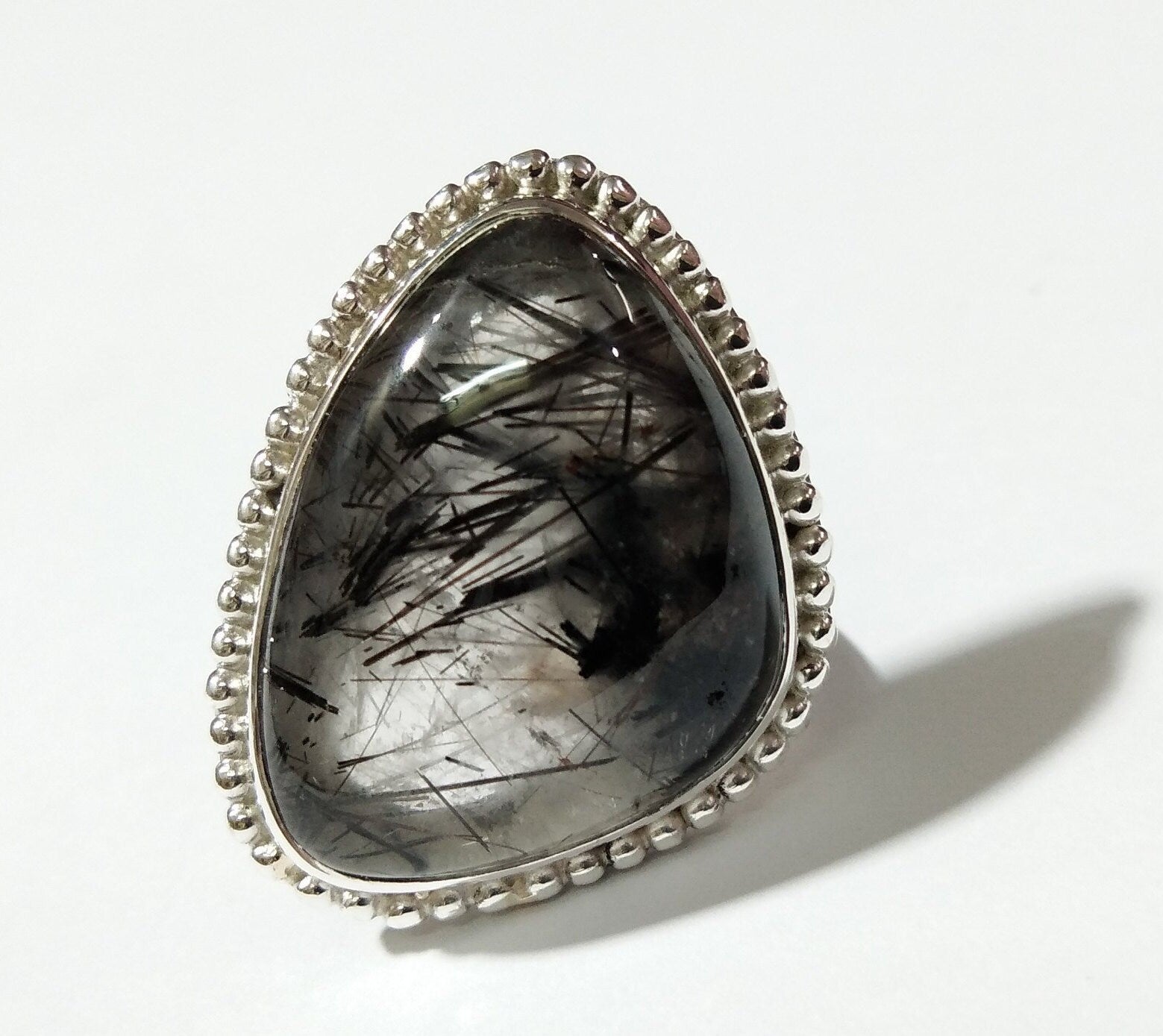 AAA+ Quality Natural Black Rutile Quartz Gemstone Ring, Solid 925 Starling Silver Ring, Black Rutile Ring, For Gift Wedding Ring Jewelry