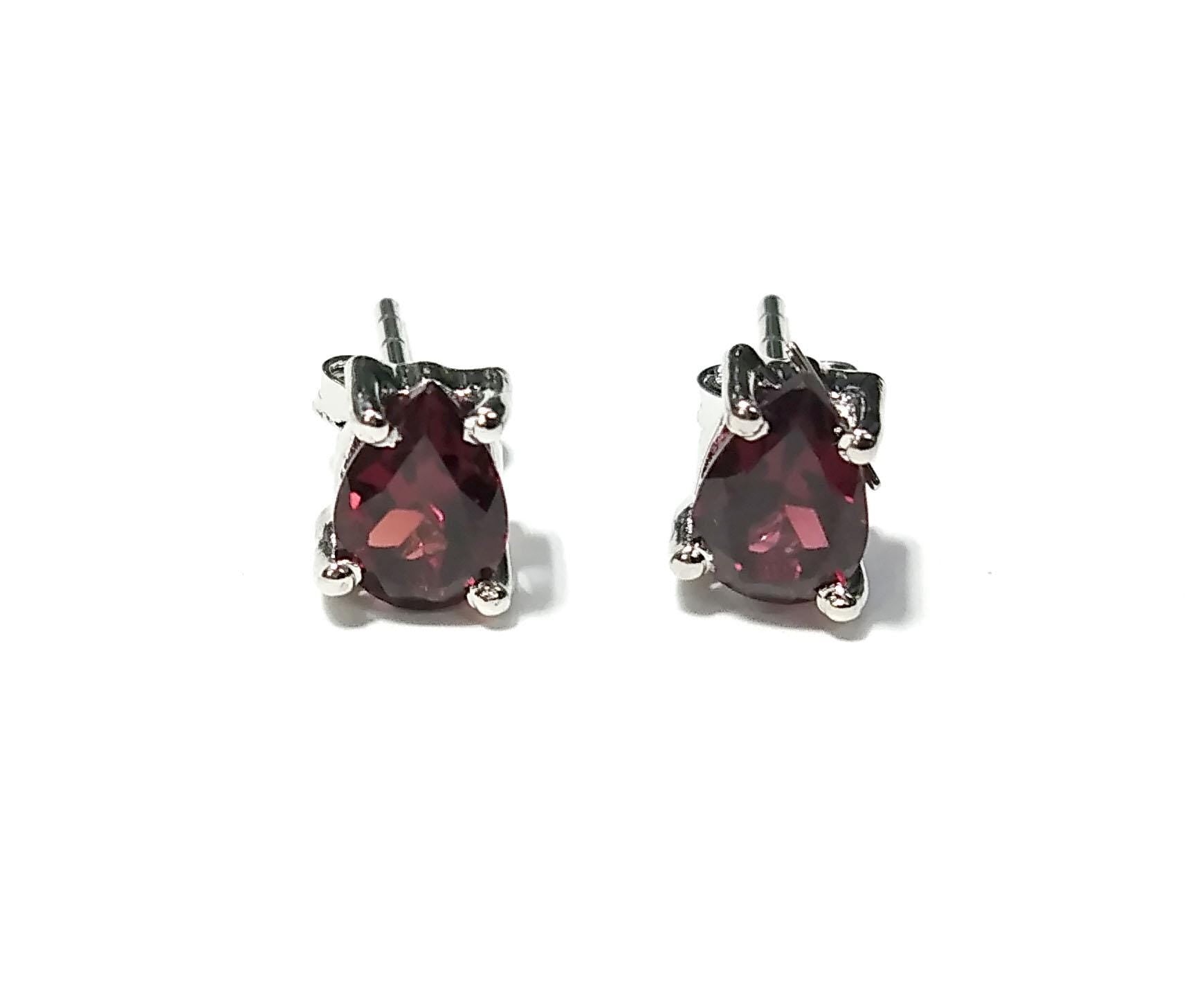 Natural Red Garnet Stud Earrings, 925 Starling Silver Earring Jewelry, Red Garnet Gemstone Pear Shape Stone Size 7x5mm Gift For Her