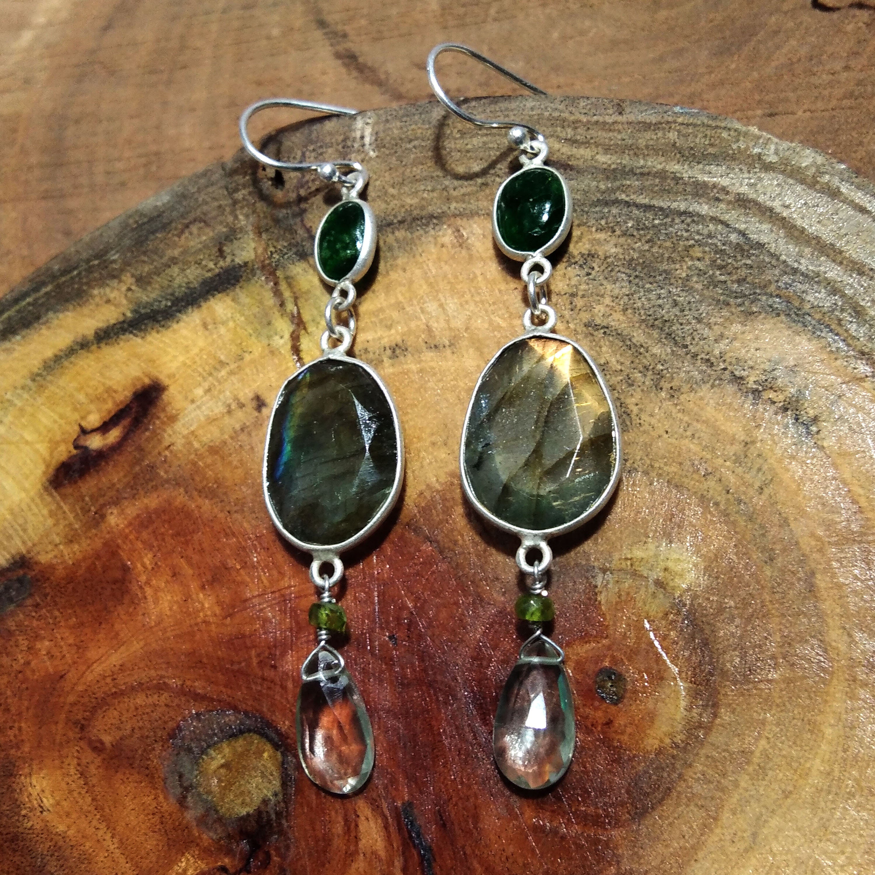 Natural Labradorite/Green Amethyst Earring, 925 Solid Starling Silver Earring, Labradorite Stone Handmade For Gift Women Earring Jewelry