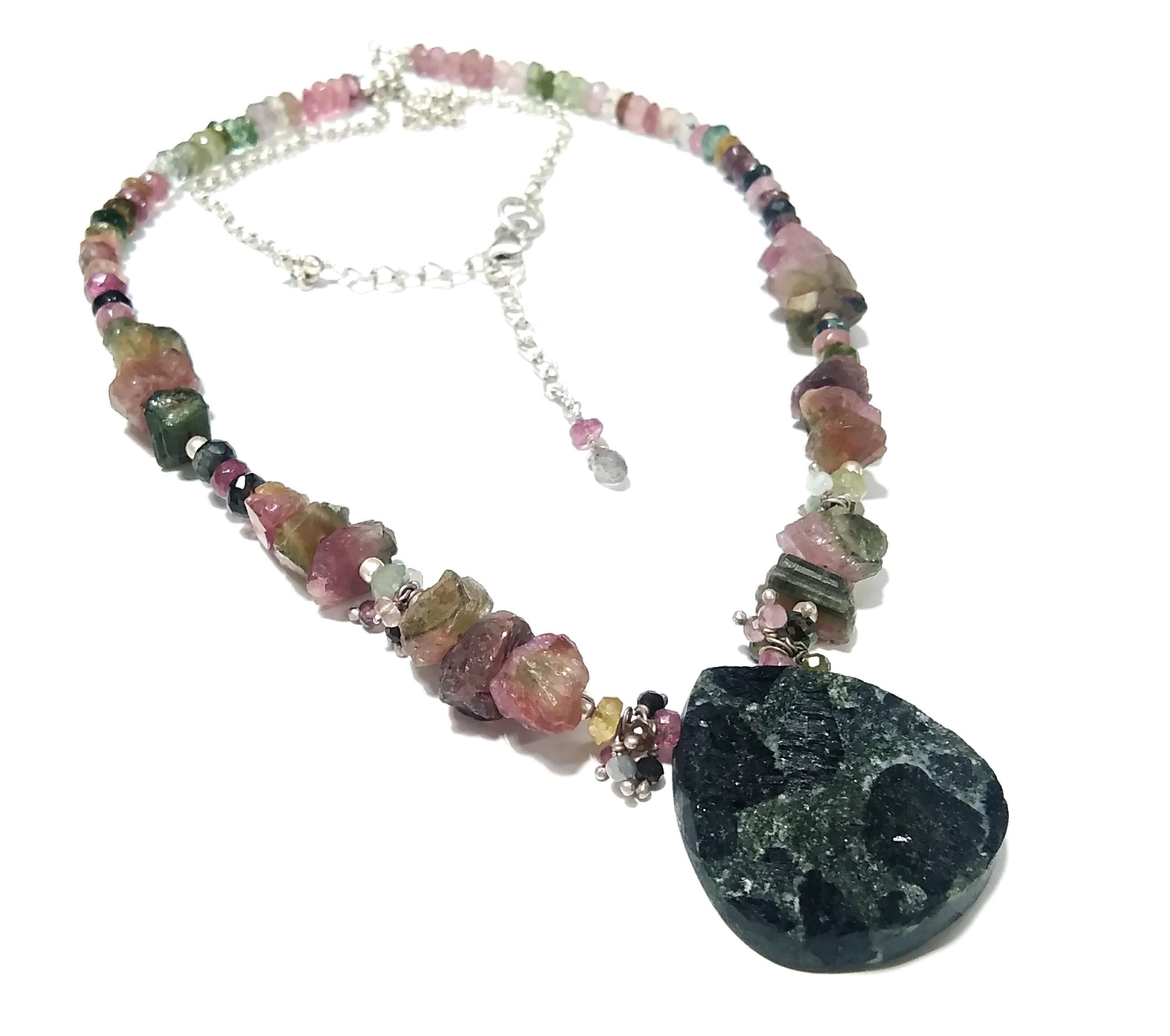 Natural Multi Tourmaline/Black Tourmaline Beads Necklace Set Jewelry, 925 Sterling Silver Necklace Beaded Necklace Statement Jewelry