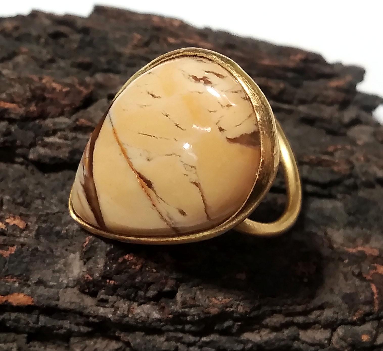 Natural Mookaite Jasper Ring, 925 Starling Silver Gold Plated Ring Jewelry, Mookaite Stone Size 22x15 mm Handmade Gift Wedding Ring Jewelry