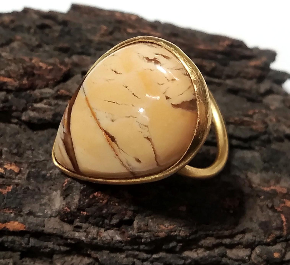 Natural Mookaite Jasper Ring, 925 Starling Silver Gold Plated Ring Jewelry, Mookaite Stone Size 22x15 mm Handmade Gift Wedding Ring Jewelry