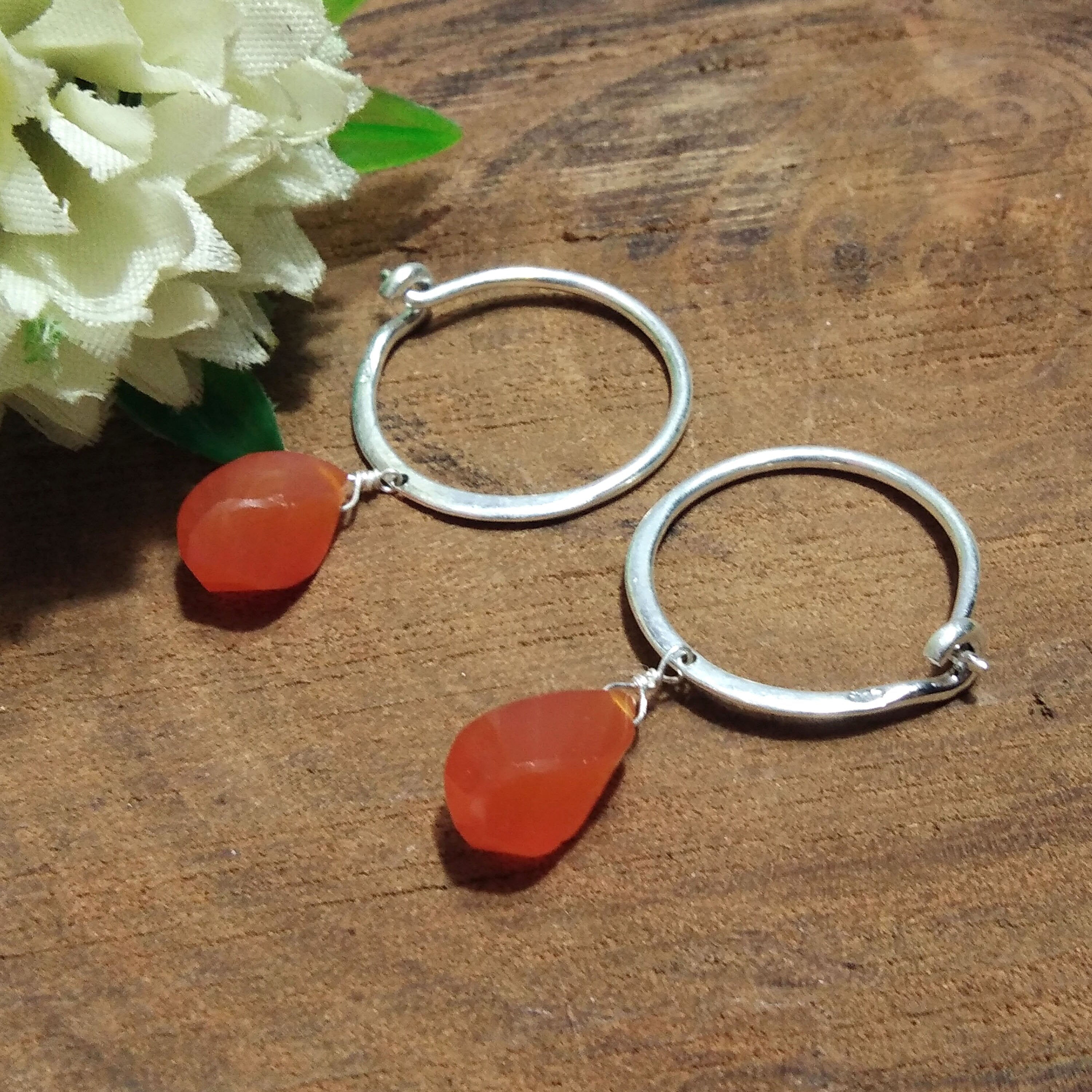 Natural Carnelian Gemstone Earring 925 Sterling Silver Earring Beautiful Design Carnelian Stone Size 13x8 mm Gift Birthday Earring Jewelry