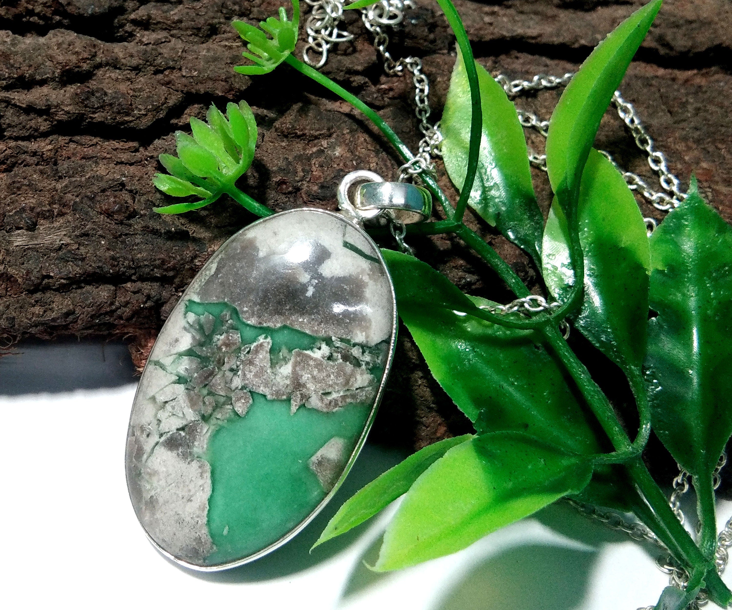 Variscite Stone Jewelry, 925Sterling Silver Pendant Chain Necklace, Beautiful Design Nice Color Variscite Stone Pendant For Gift Girls/Women