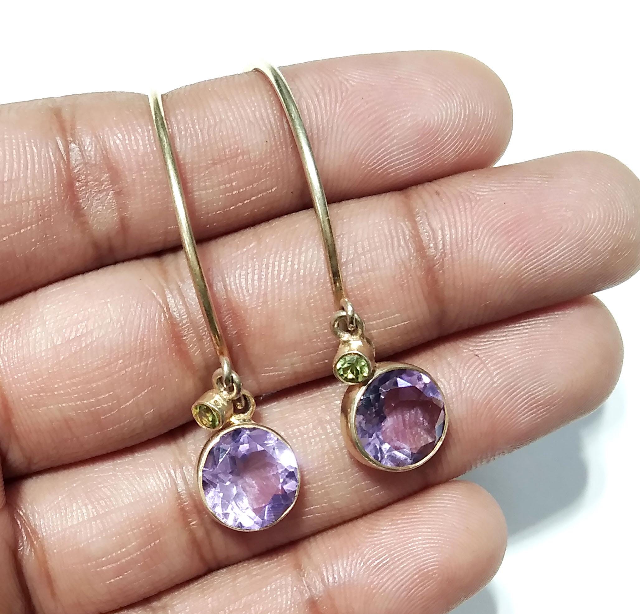 Natural Amethyst Earrings, 925 Solid Starling Silver Earring, Amethyst and Gold Earrings, Handmade Earring, Gift Women Bridesmaid Earring