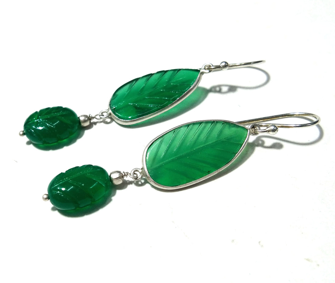 Natural Green Onyx Carved Gemstone Earring, 925 Solid Starling Silver Earring, Beautiful Onyx Carved Stone Handmade Gift Birthday Earring