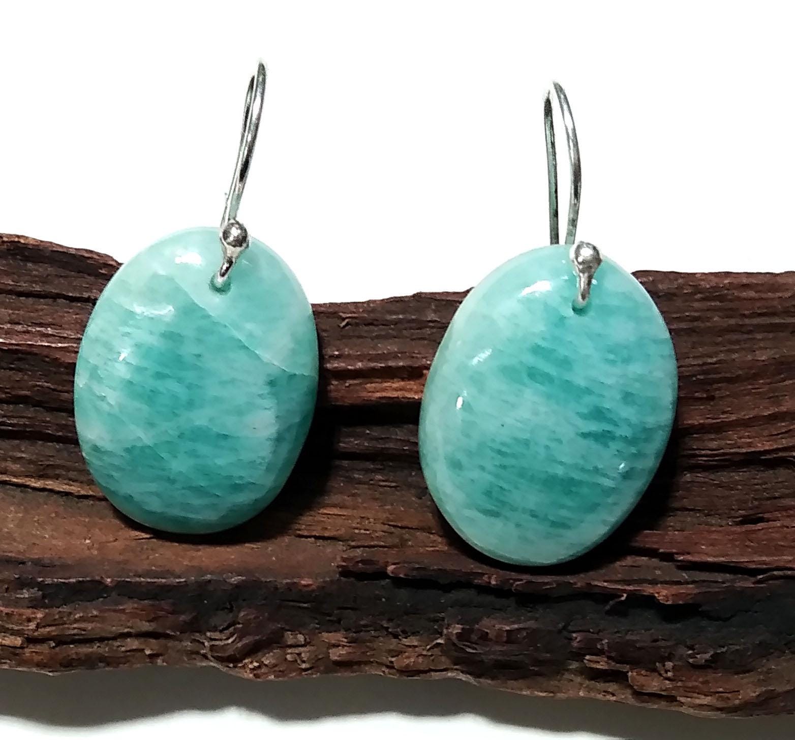 Natural Amazonite Earring, Oval Shape Amazonite Earring, Solid 925 Sterling Silver Earring, Women Earring Jewelry, Handmade Gemstone Earring