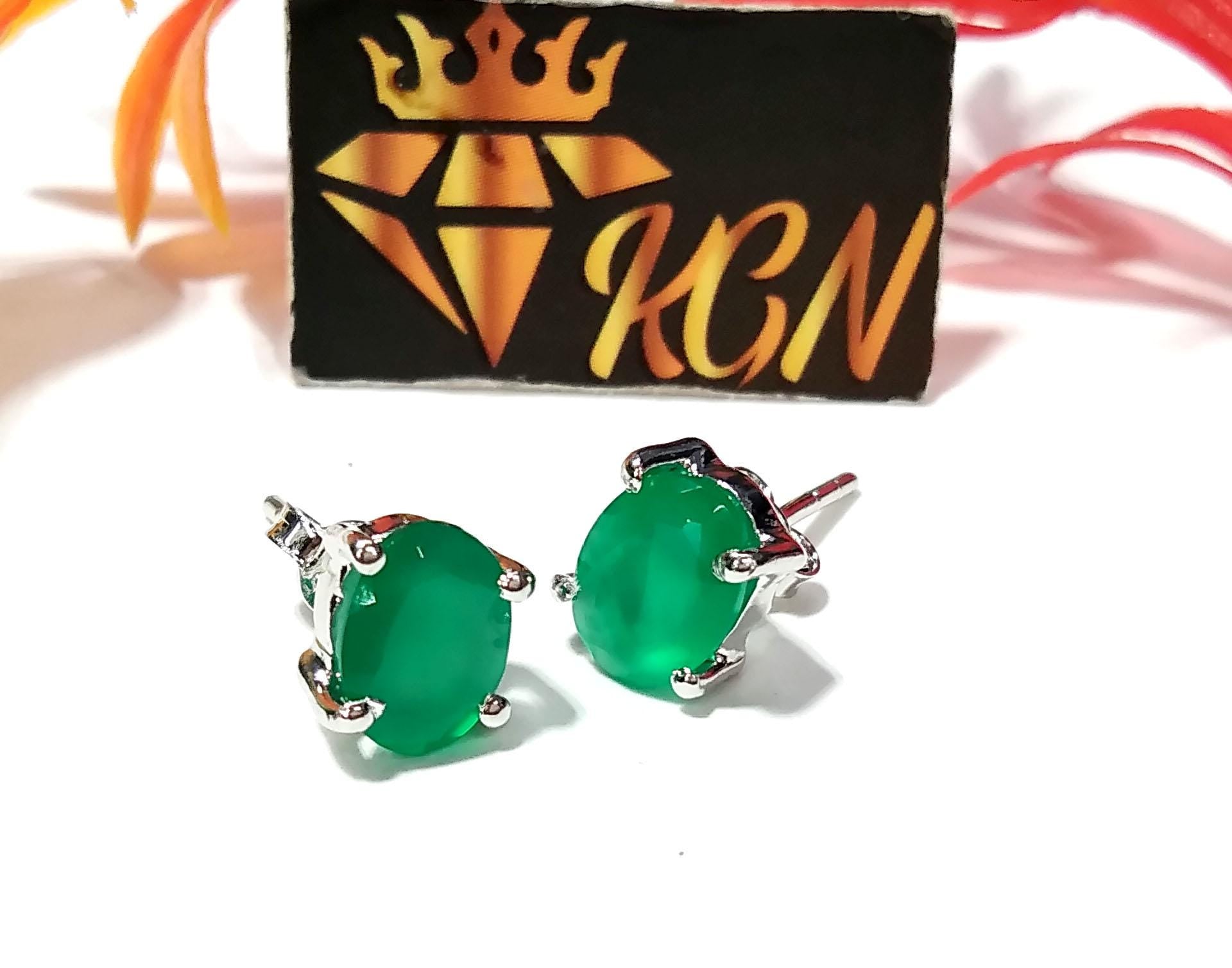 Green Onyx Stud Earrings, 925 Solid Sterling Silver Earring, Natural Green Onyx Oval Shape Stud, Handmade Studs Earring, For Girls & Women.