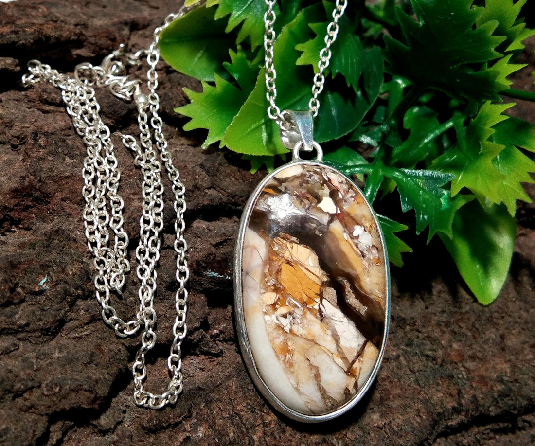 Natural Brecciated Mookaite Gemstone Pendant Chain Necklace, 925 Sterling Silver Pendant Jewelry Handmade Gift Easter Pendant Chain Necklace
