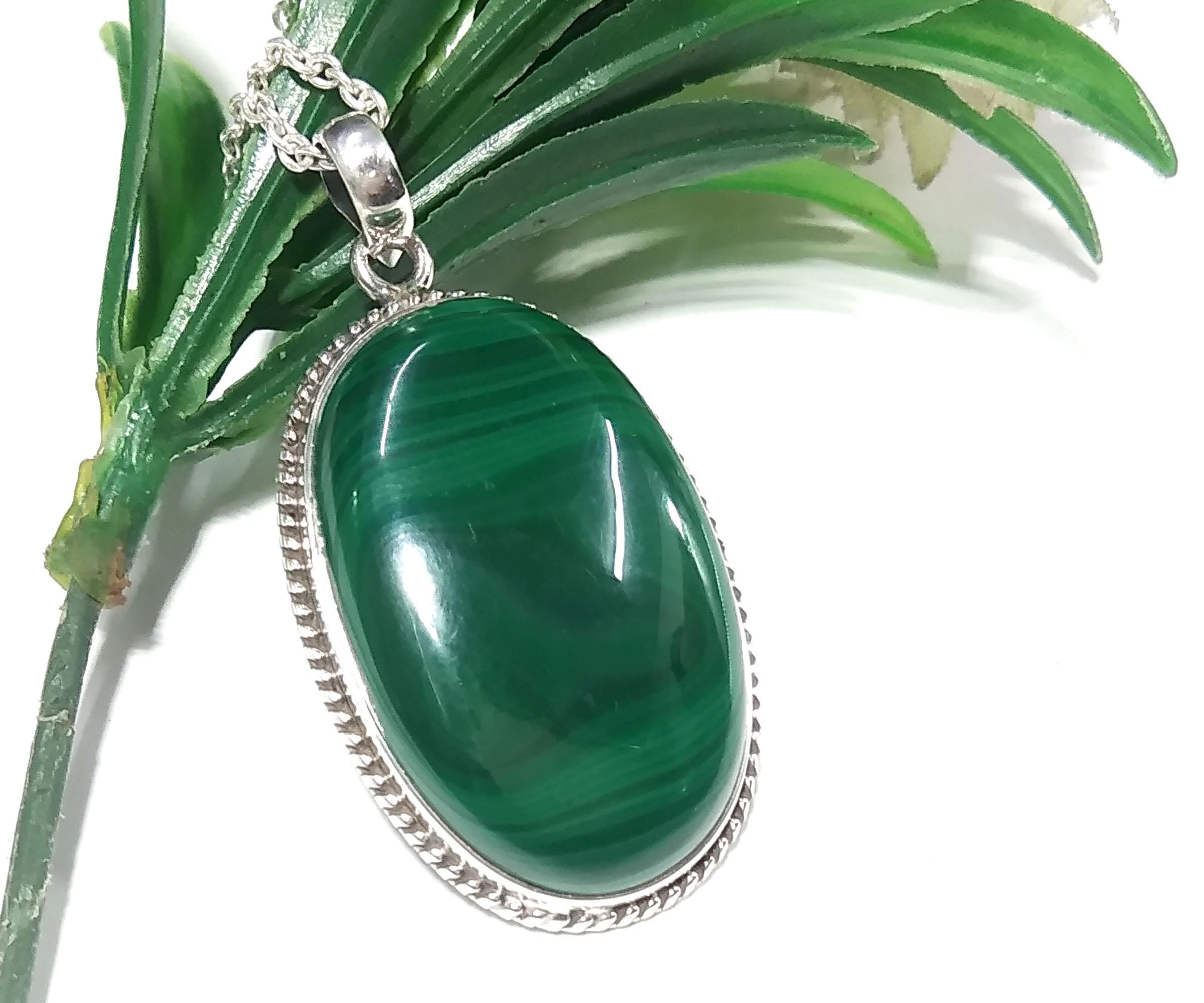 Natural Malachite Gemstone Pendant, 925 Sterling Silver Pendant Jewelry, Handmade Pendant Chain Necklace, Gift Birthday Pendant