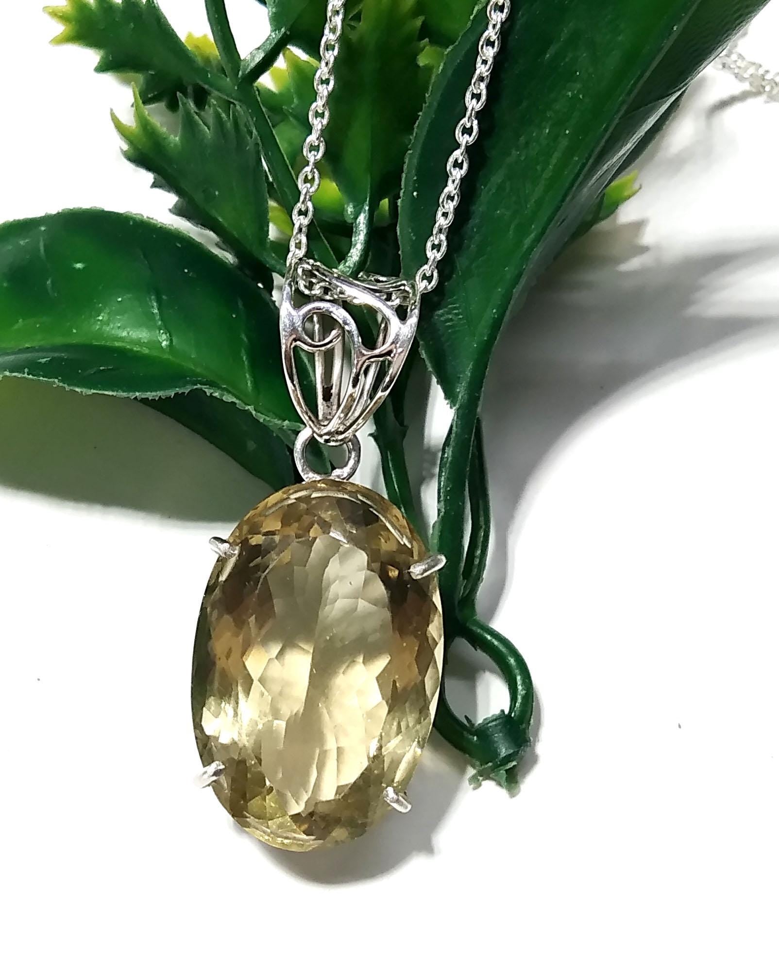 Natural Citrine Gemstone Pendant, 925 Starling Silver Pendant Chain Necklace, Handmade Jewelry Stone Size 26x17 mm Gift Pendant