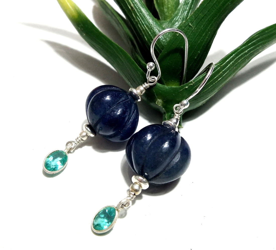 Blue Sapphire & Appetite Beaded Earring, 925 Silver Beaded Earring, Natural Gemstone Handmade Making Jewelry, Beautiful Beaded Stone Earring