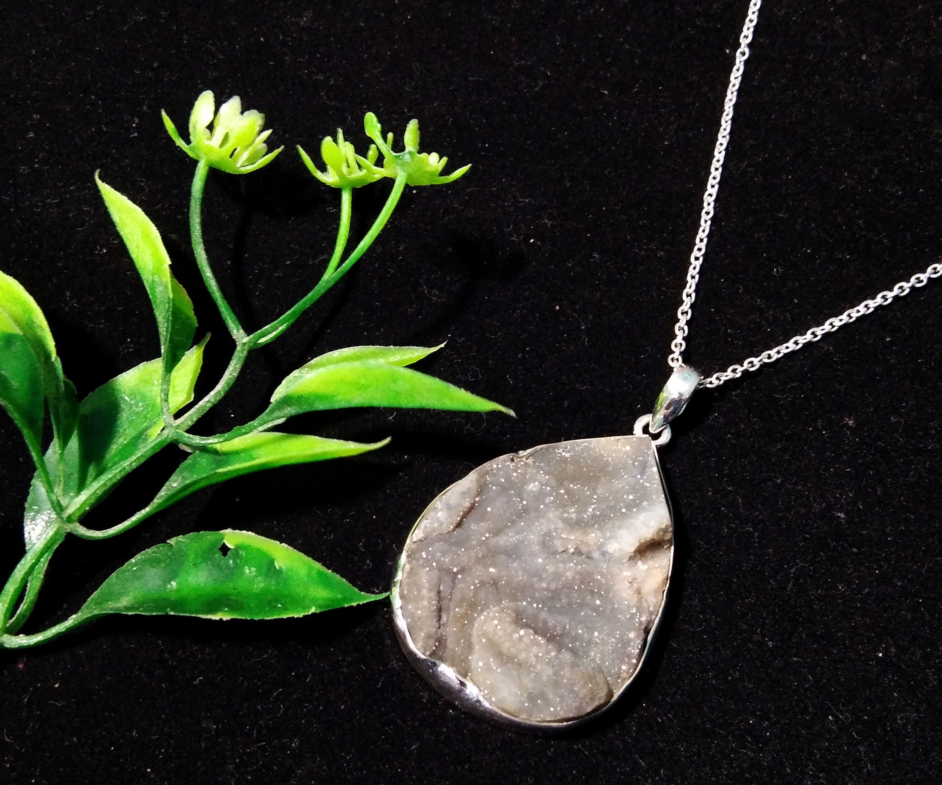 Natural Desert Druzy Gemstone Pendant, 925 Silver Pendant, Desert Druzy Chain Pendant Necklace, Handmade Pendant Girls/Women Wedding Gift