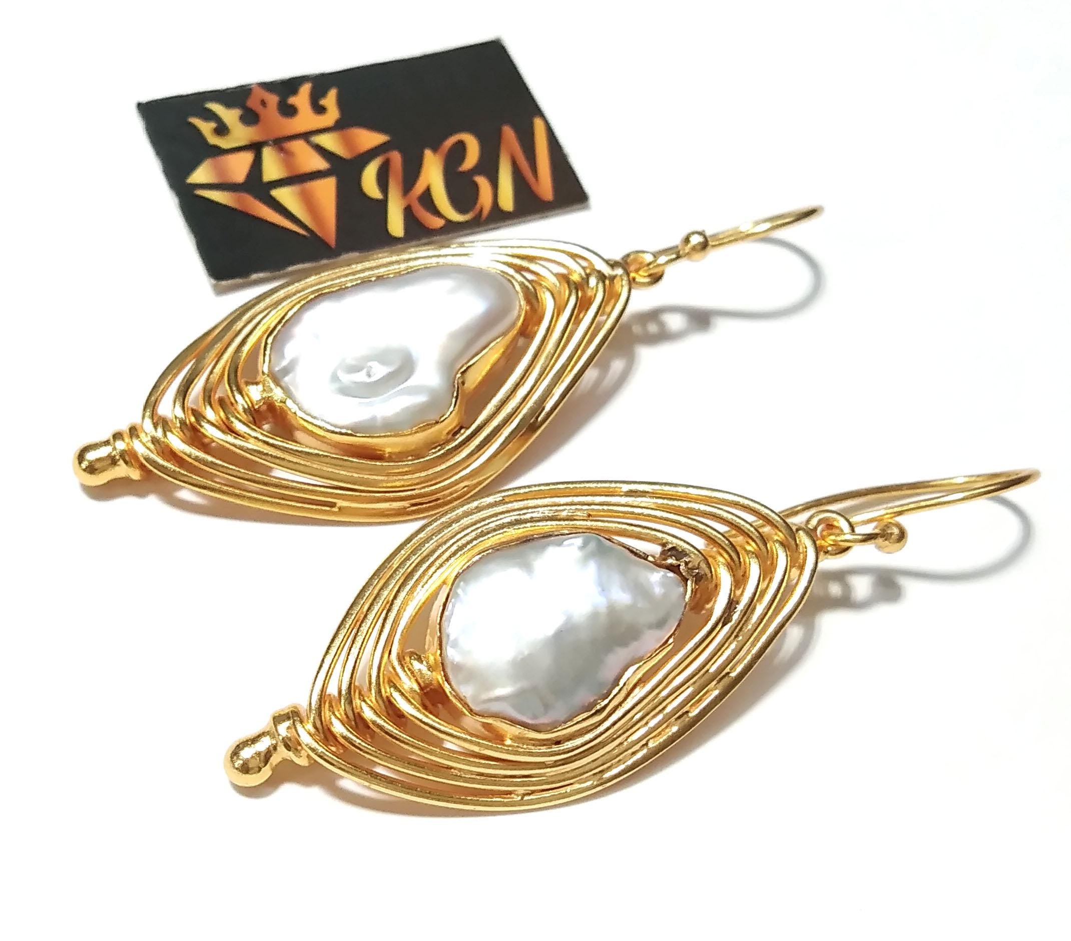 Real Fresh Water Baroque Pearl Earrings, 925 Sterling Silver Gold Plated Earring, Beautiful Pearl Size 15x11mm For Her Gift Birthday Earring