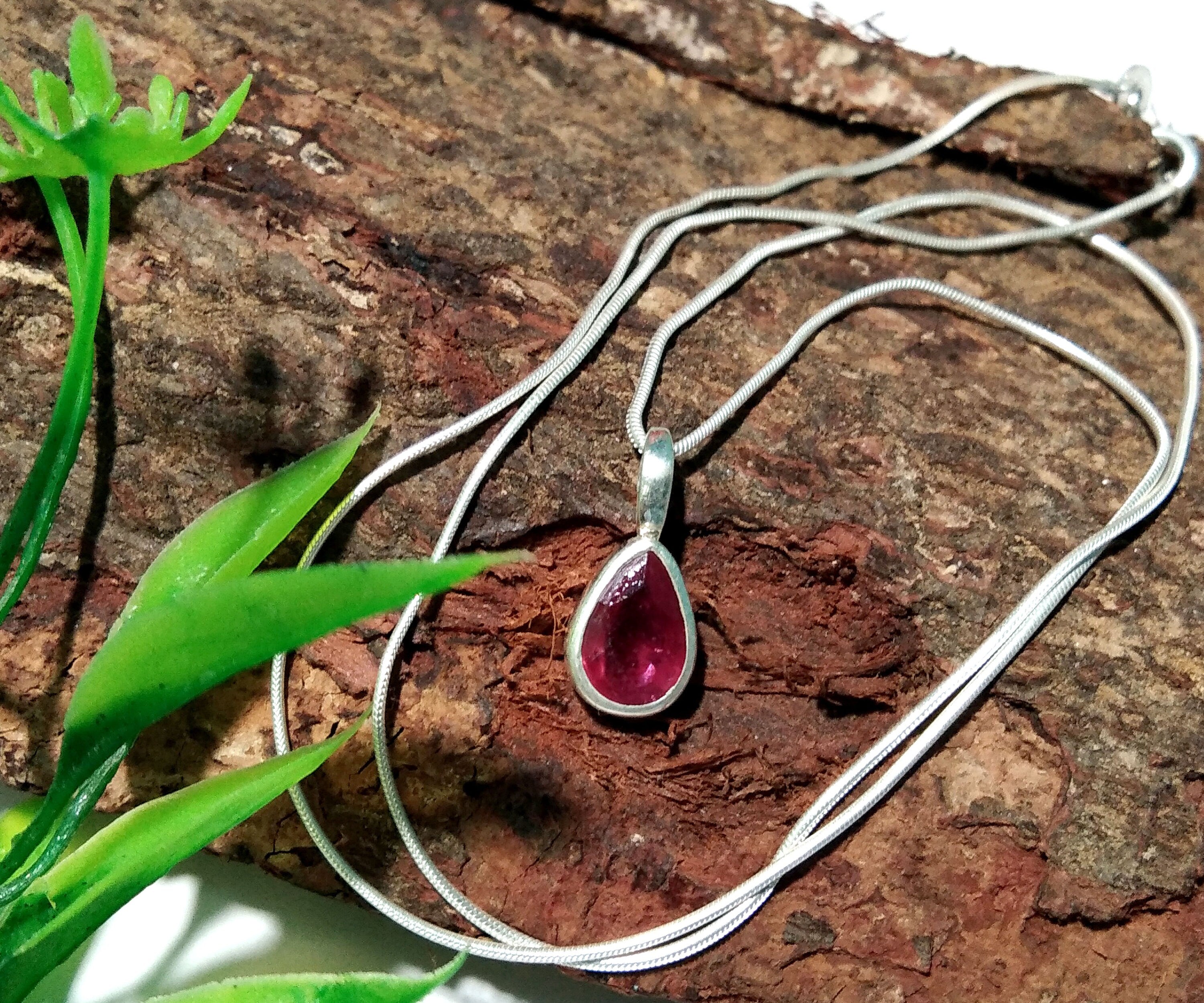 Natural Red Ruby Faceted Stone Pendant Necklace Chain, 925 Solid Sterling Silver Chain Pendant Necklace, For Gift Chain Pendant