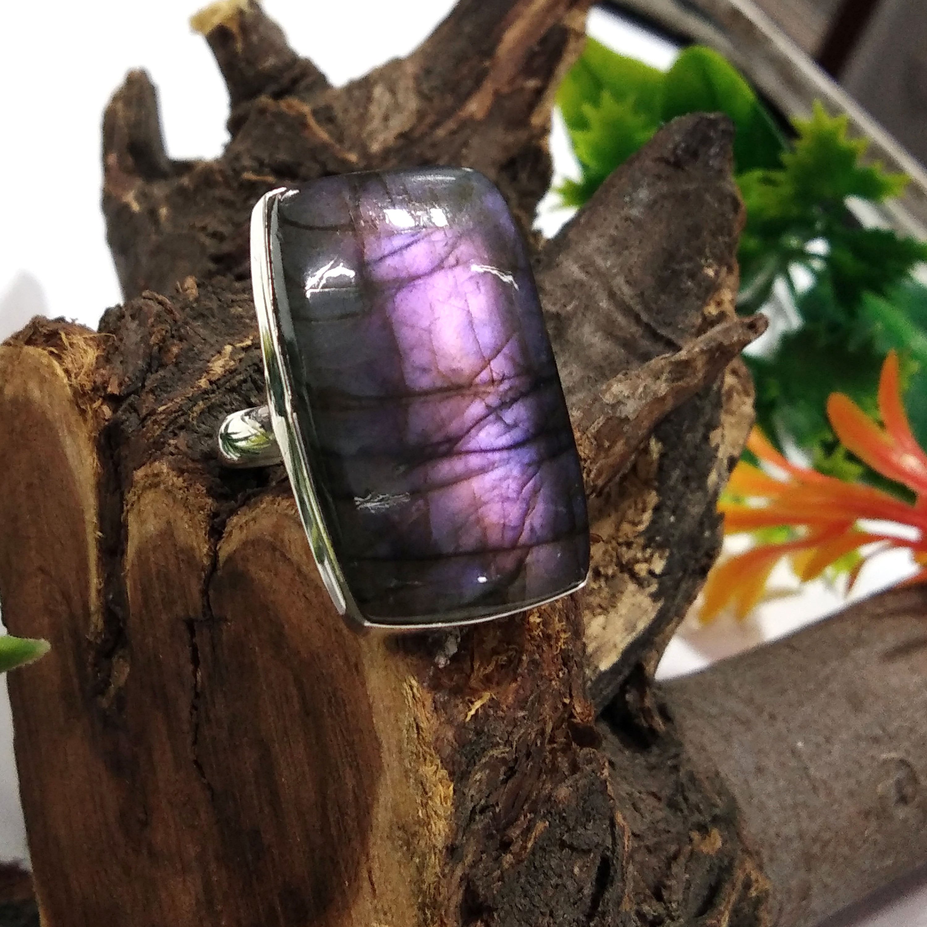 Natural Labradorite Purple Fire Gemstone Ring, Solid 925 Sterling Silver Ring, Labradorite Stone Size 29x18 mm Handmade Gift Ring Jewelry