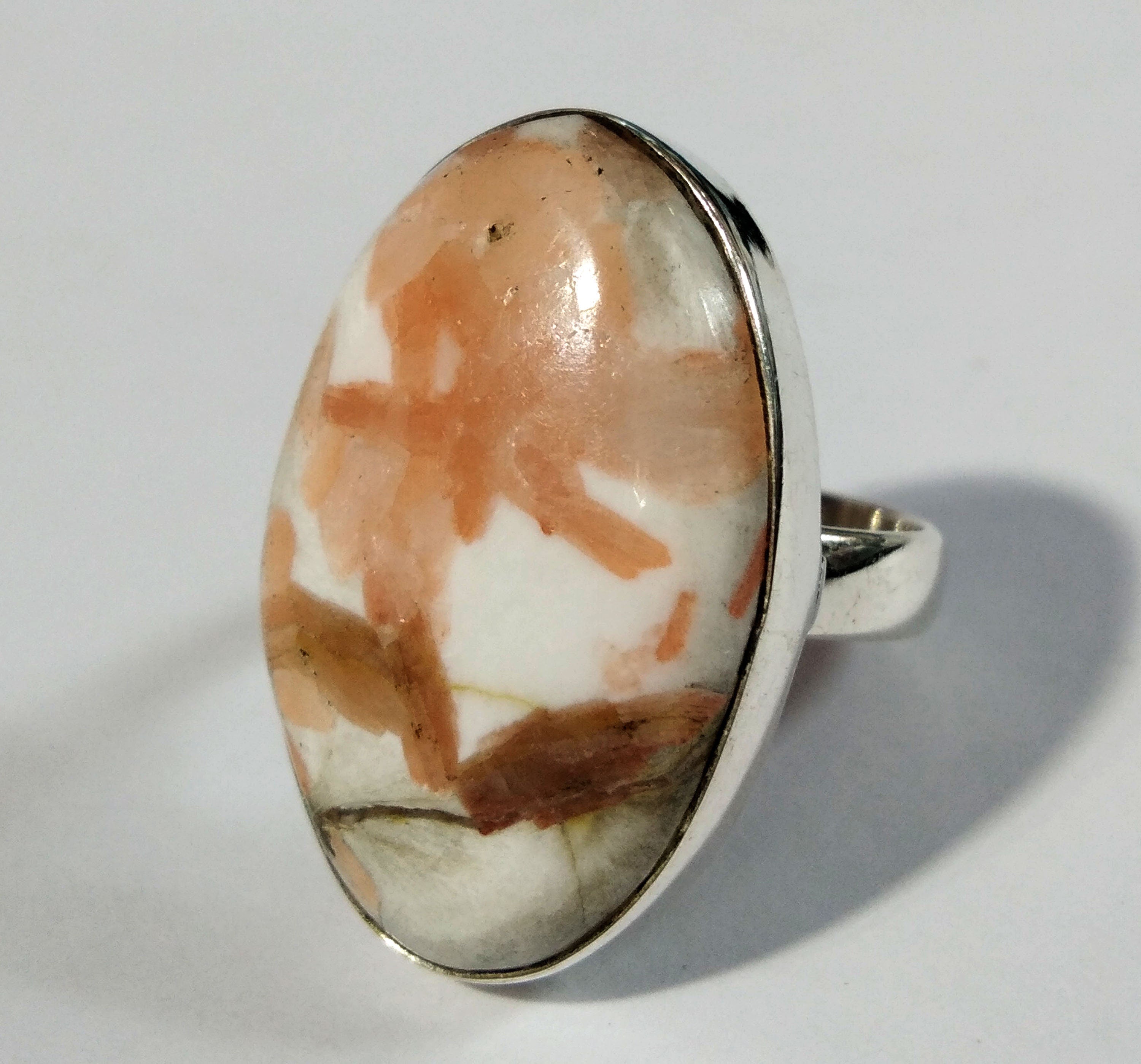 Natural Scolecite Gemstone Ring, Amazing Design Pink Scolecite Ring, 925 Solid Sterling Silver Ring Stone Size 27x18mm For Gift Wedding Ring