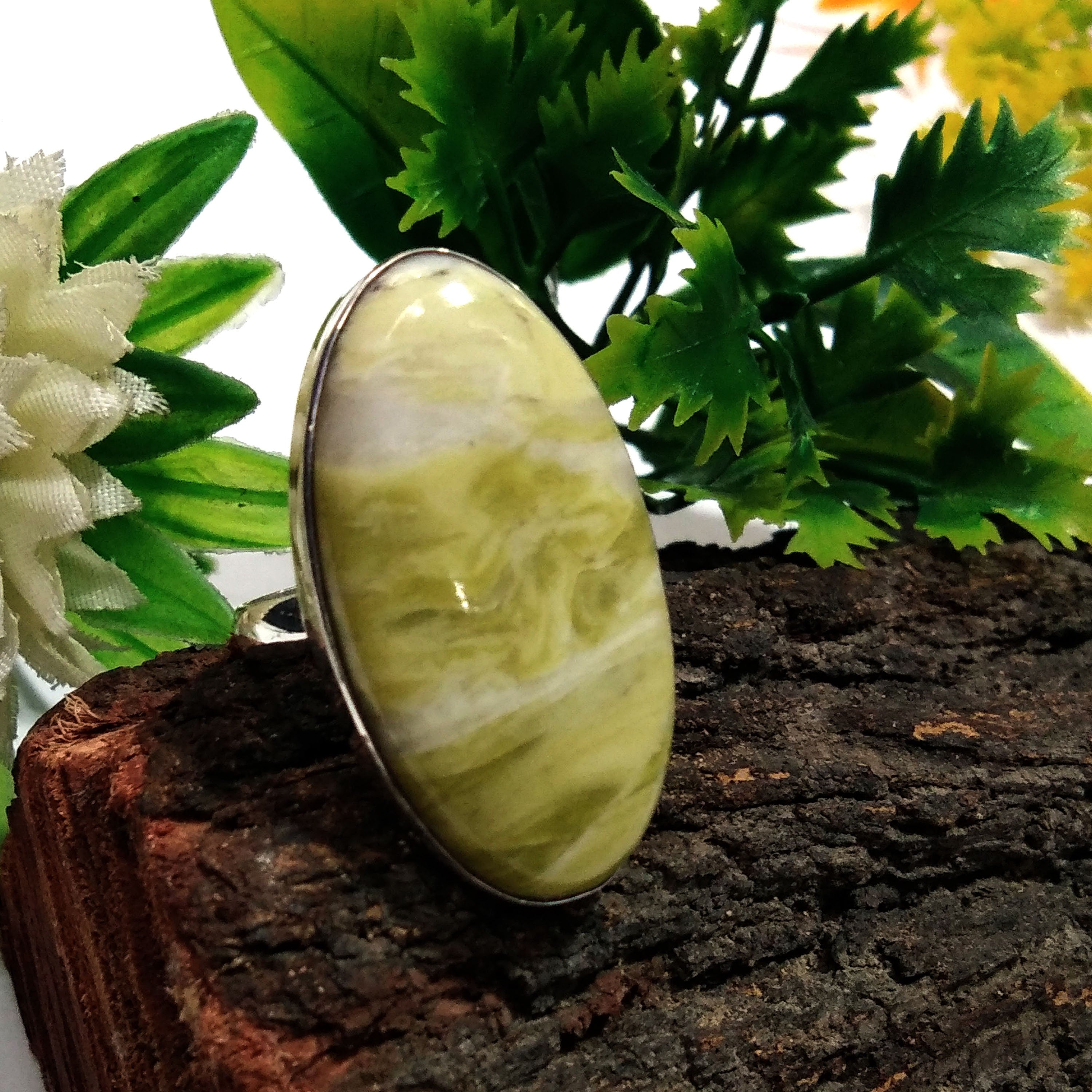 Natural Green Opal Gemstone Ring, 925 Starling Silver Ring, Jewelry Stone Size 35x19 mm Statement Ring, Gift Wedding Ring, Birthday Ring