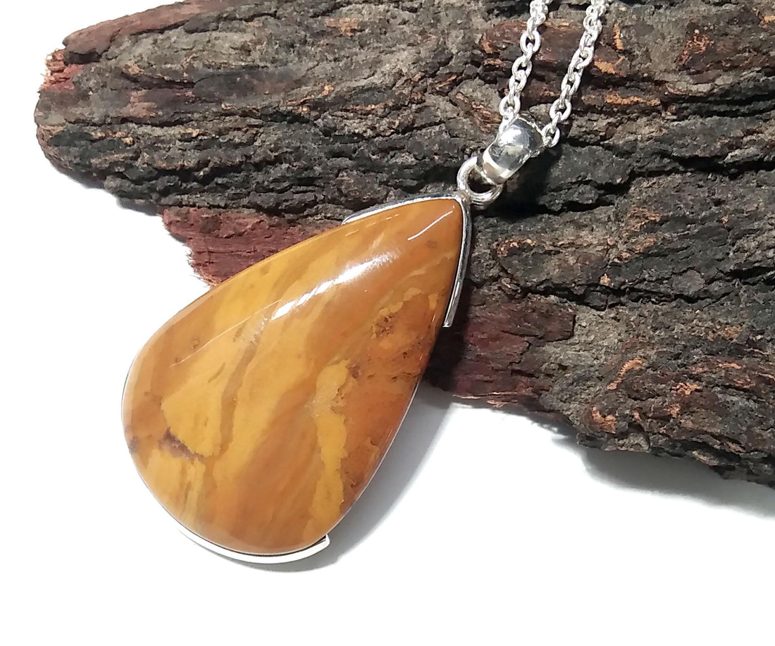 Natural Yellow Jasper Pendant, 925 Sterling Silver Pendant Chain Necklace, Gemstone Jasper Jewelry, Handmade Silver Pendant For Wedding Gift