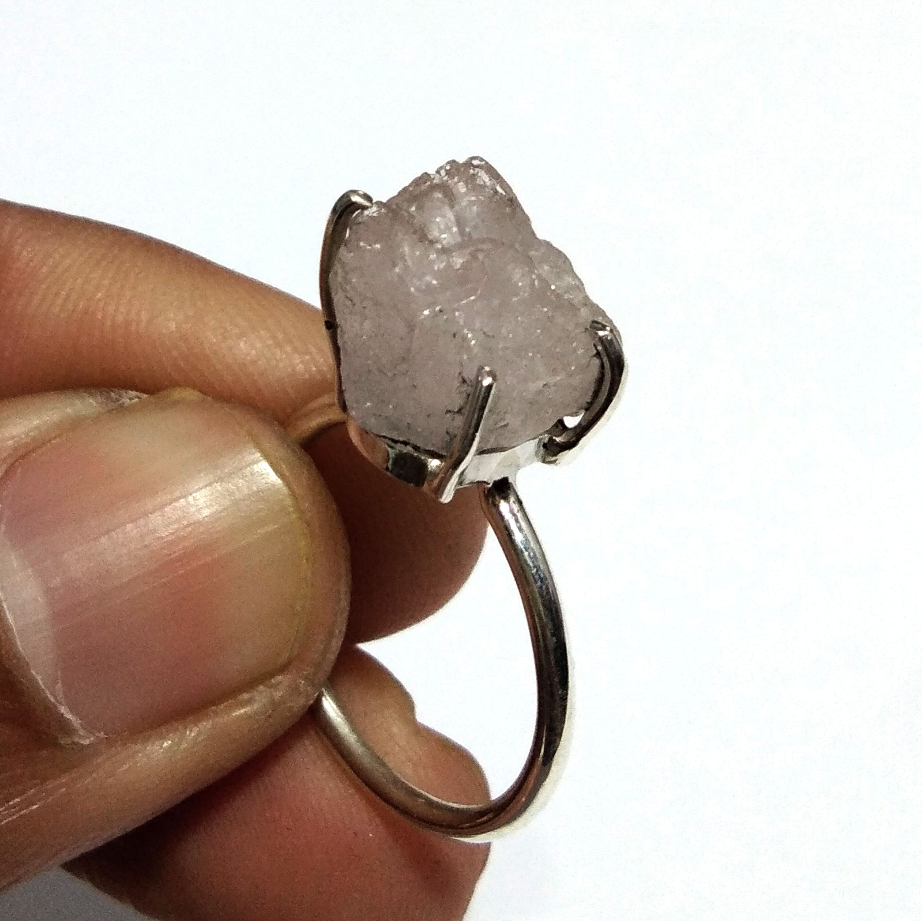 Natural Rough Morganite Gemstone Ring, 925 Solid Sterling Silver Ring, Morganite Stone Size 13x9 mm Handmade Ring, For Gift Wedding Ring