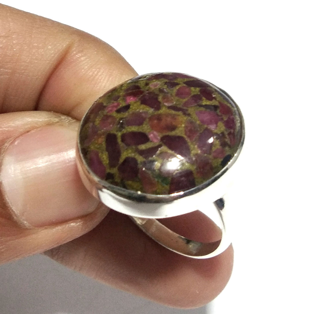 Natural Ruby Copper Turquoise Gemstone Ring, 925 Solid Sterling Silver Ring, Turquoise Stone Size 22x22 mm Handmade Gift Mother’s day Ring